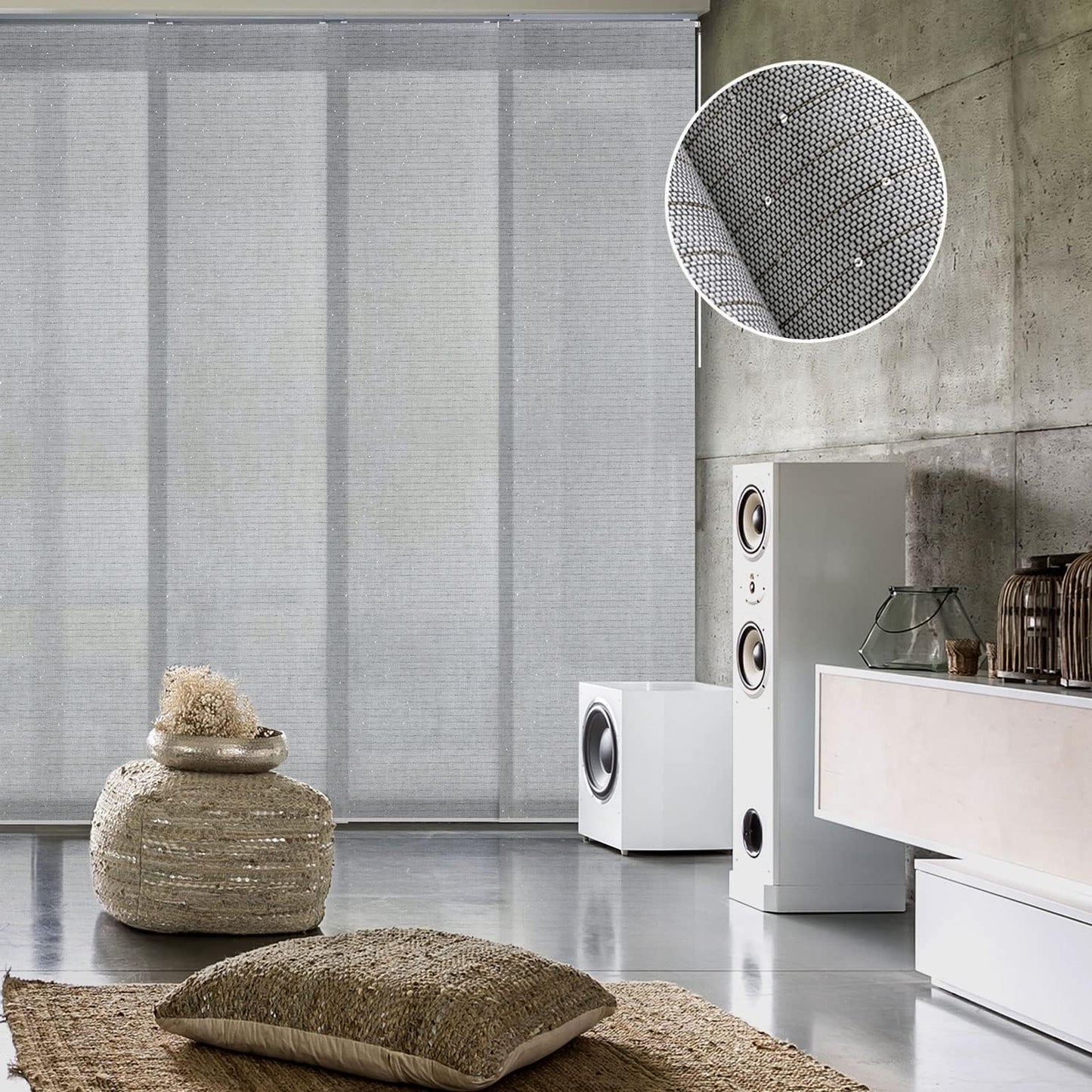 GoDear Design Adjustable Vertical Blinds for Patio Doors, Panel Track Blinds for Indoor Windows and Room Dividers, Extendable Track from 45.8" to 86" W, Trimmable Panel Curtains Up to 96" H, Marble