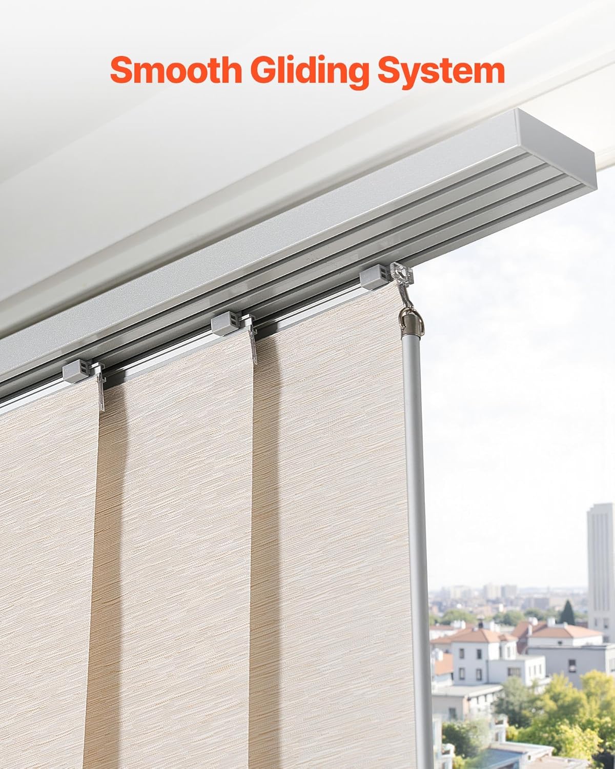 VEVOR Panel Track Blinds, Extendable Track from 45.8 in to 86 in W, Trimmable Panel Curtains Up to 96 in H, Adjustable Vertical Panel Blinds for Sliding Doors, Patio Doors, Room Divider, Light Brown