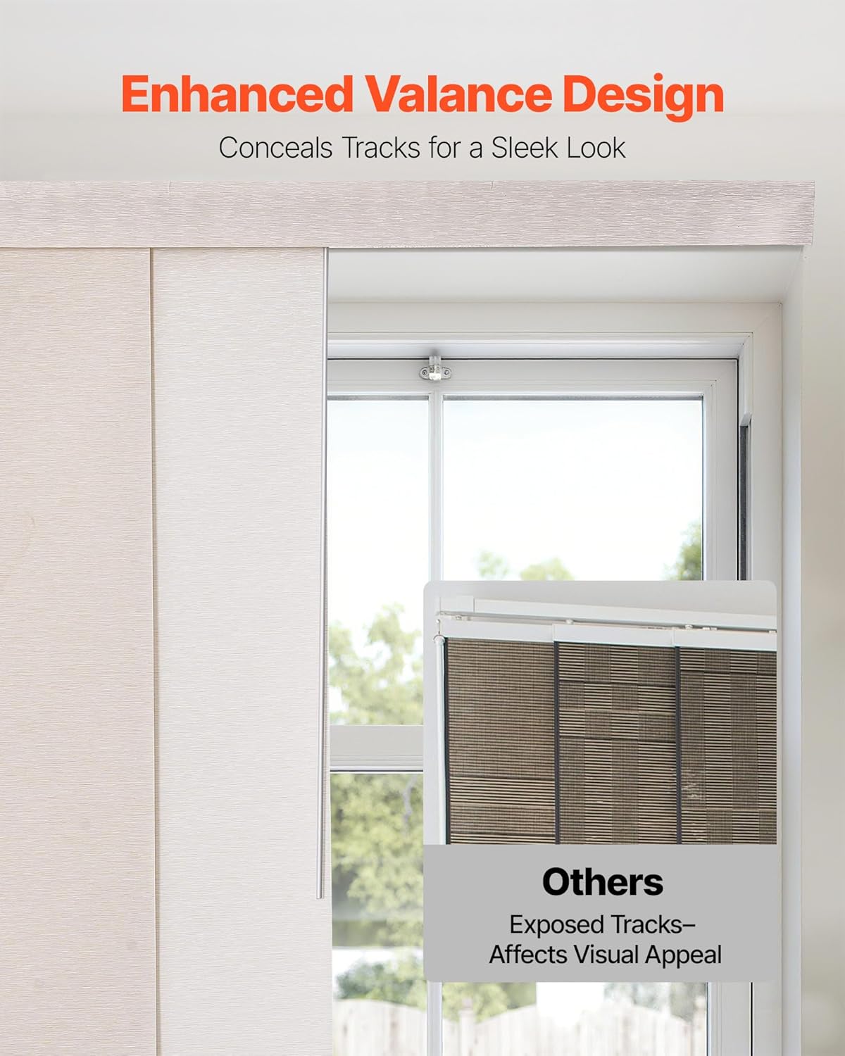 VEVOR Panel Track Blinds, Extendable Track from 45.8 in to 86 in W, Trimmable Panel Curtains Up to 96 in H, Adjustable Vertical Panel Blinds for Sliding Doors, Patio Doors, Room Divider, Light Brown