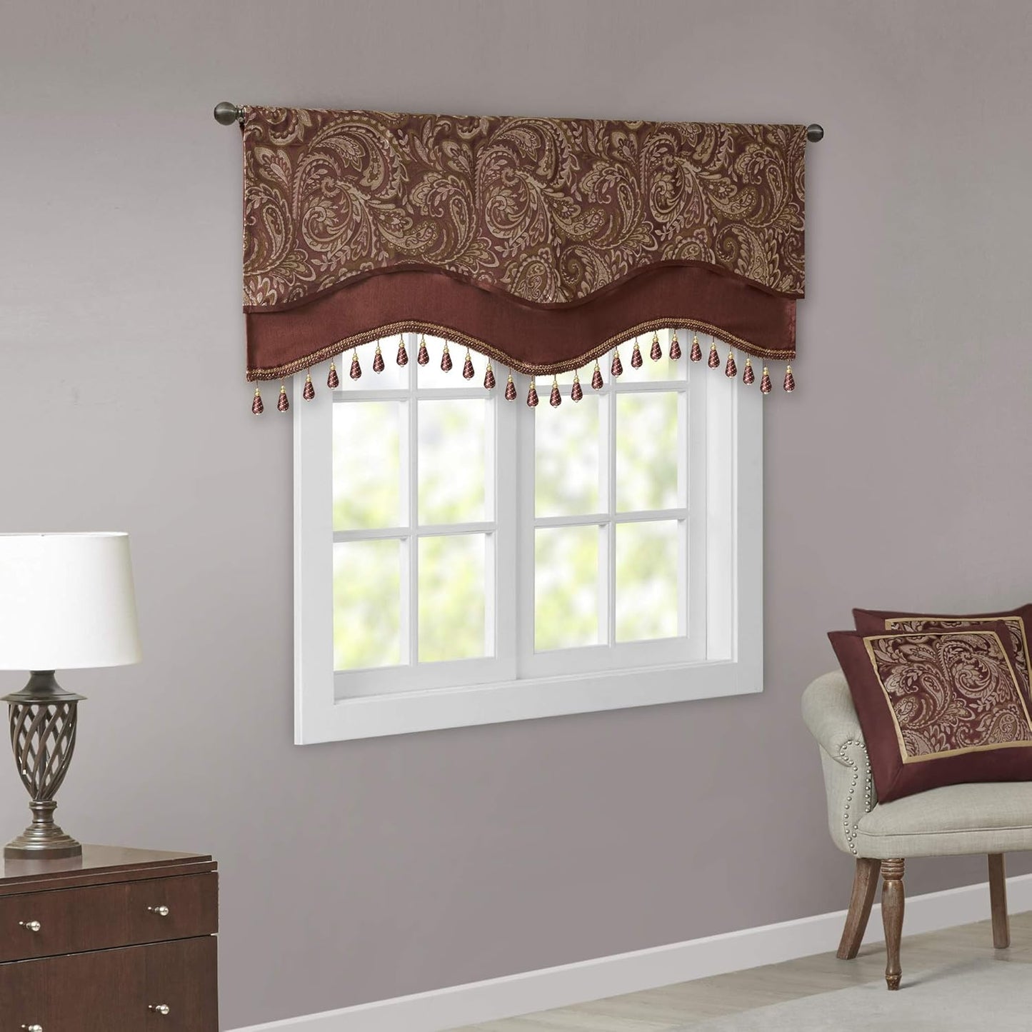 Madison Park Aubrey 2 Panel Curtain Faux Silk Paisley Jacquard, Rod Pocket Curtain For Living Room, Kitchen, Room Darkening Window Drape for Bedroom and Dorm, 2-PK 50x84", Navy