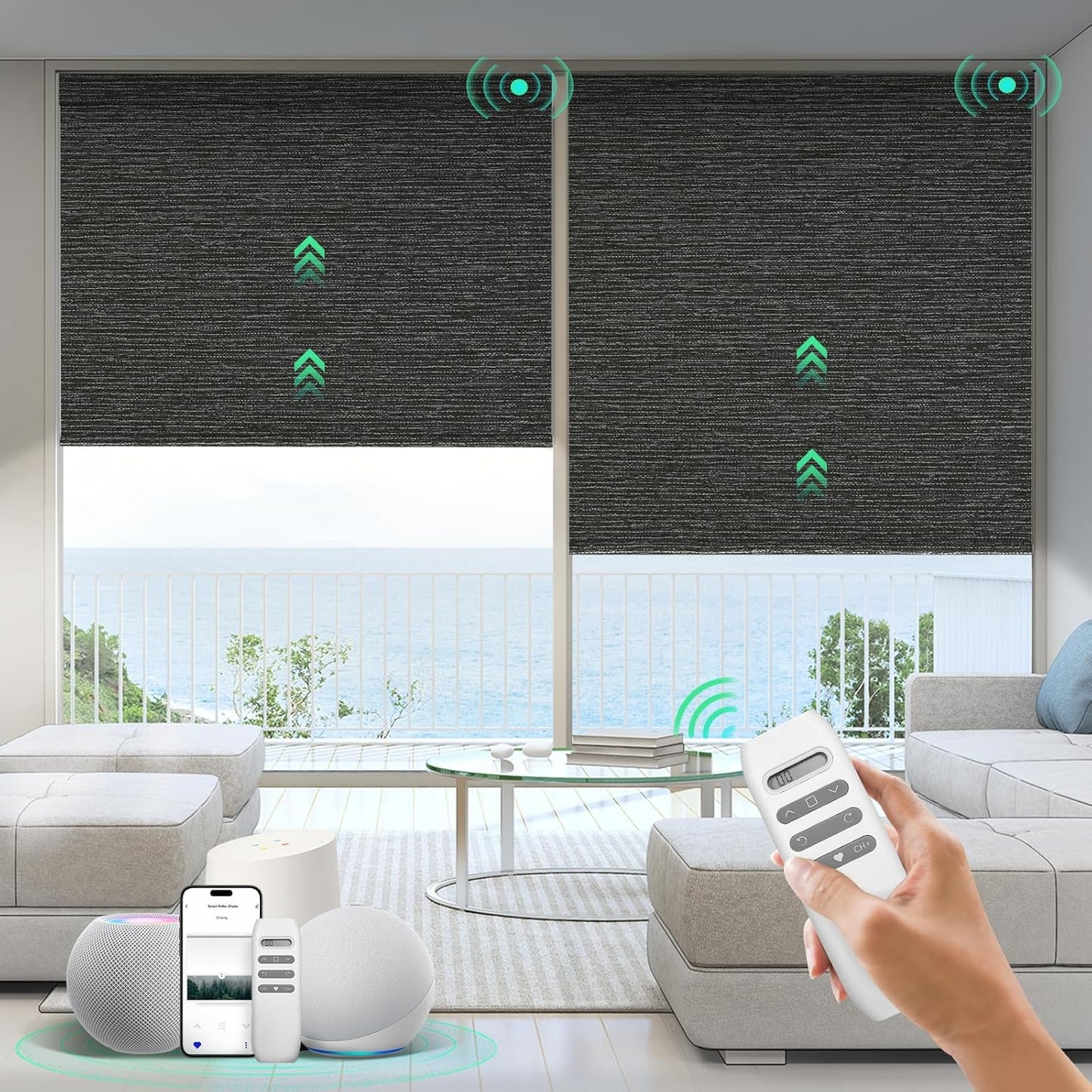 Motorized Blinds with Remote, 100% Blackout Smart Blinds, Automatic Shades for Windows, Electric Window Coverings, Compatible with Alexa Google and Homekit (Light Chaser-Perla Bianca BO)
