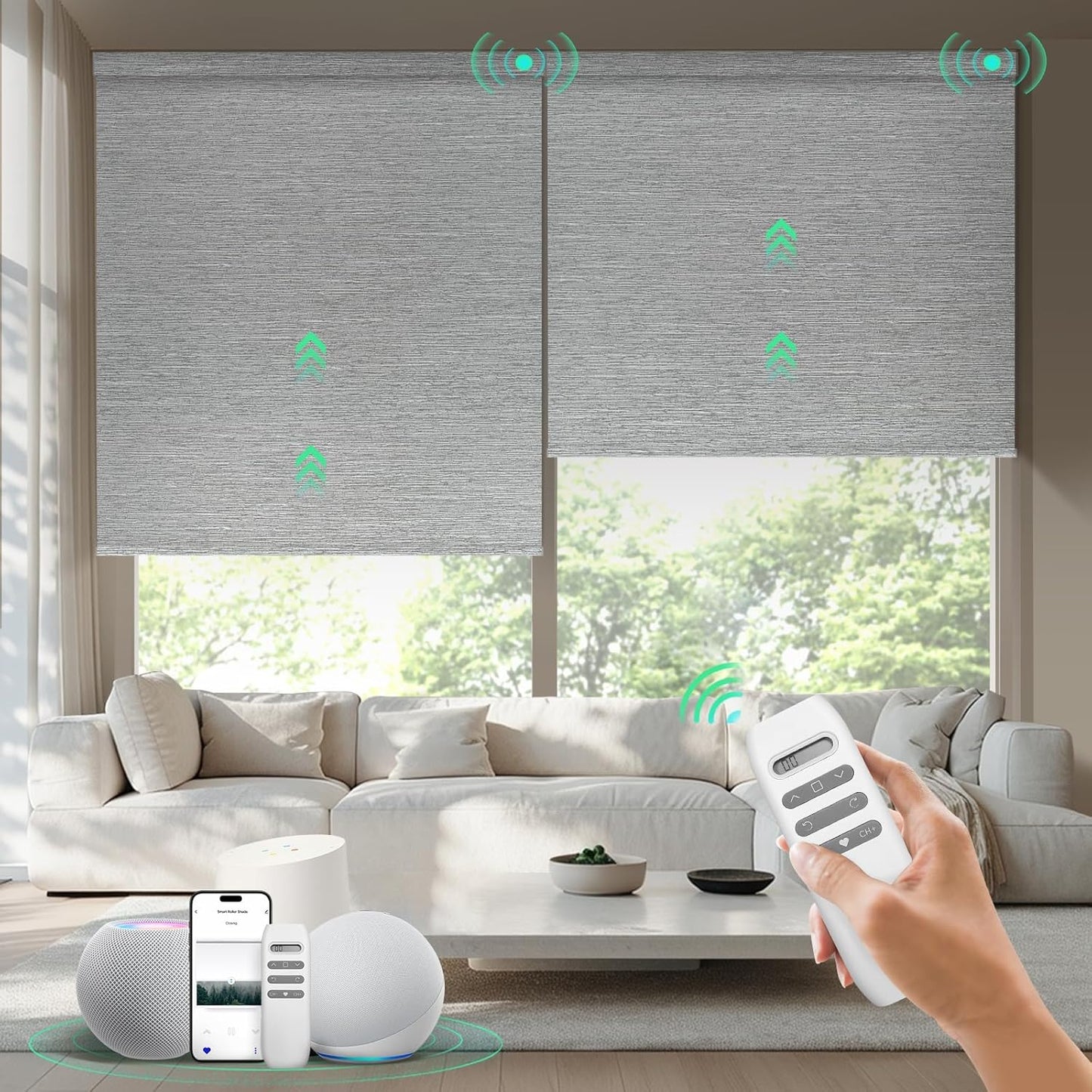 Motorized Blinds with Remote, 100% Blackout Smart Blinds, Automatic Shades for Windows, Electric Window Coverings, Compatible with Alexa Google and Homekit (Light Chaser-Perla Bianca BO)
