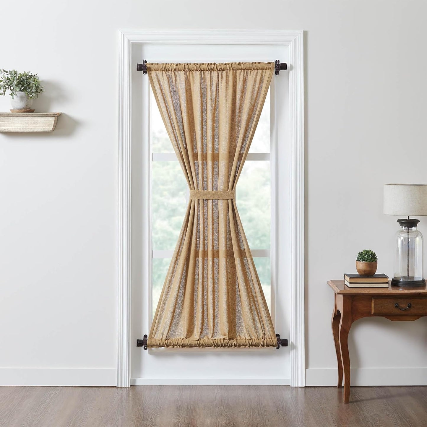 VHC Brands Black Check Scalloped Short Panel Set of 2 63x36 Country Curtains, Black and Tan