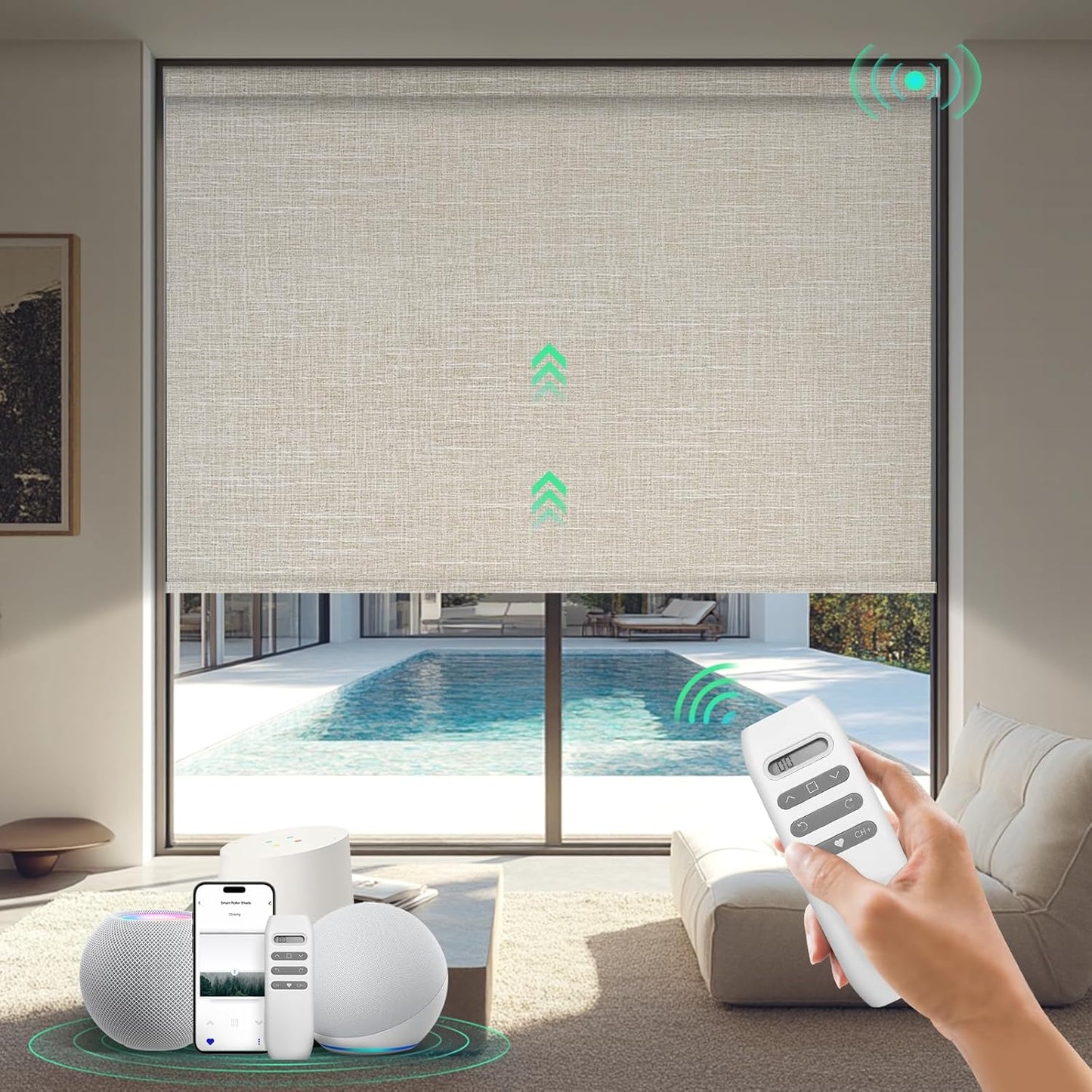 Motorized Blinds with Remote, 100% Blackout Smart Blinds, Automatic Shades for Windows, Electric Window Coverings, Compatible with Alexa Google and Homekit (Light Chaser-Perla Bianca BO)