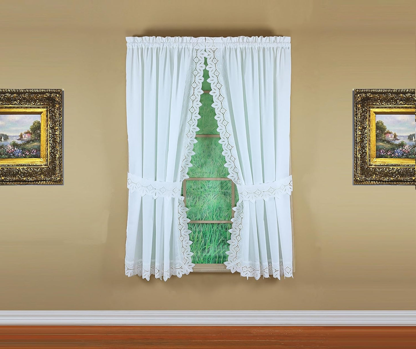 Today's Curtain, Heirloom Battenberg Eyelet Panel Pair 63", White, 4-Piece-Set, 80" W x 63" L