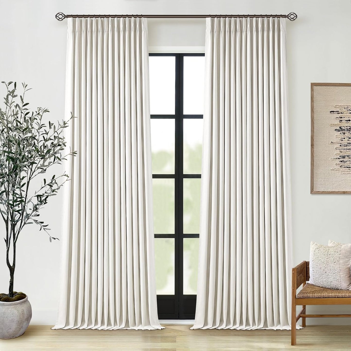 Beige Blackout Cafe Curtains 45 Inch Length 2 Panel Set Pinch Pleated Back Tab Linen Blend Black Out Short Curtains Boho Farmhouse Thermal Insulated Small Window Drapes for Bathroom Kitchen RV
