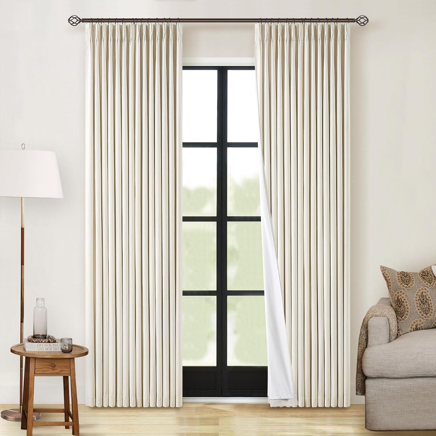 Beige Blackout Cafe Curtains 45 Inch Length 2 Panel Set Pinch Pleated Back Tab Linen Blend Black Out Short Curtains Boho Farmhouse Thermal Insulated Small Window Drapes for Bathroom Kitchen RV