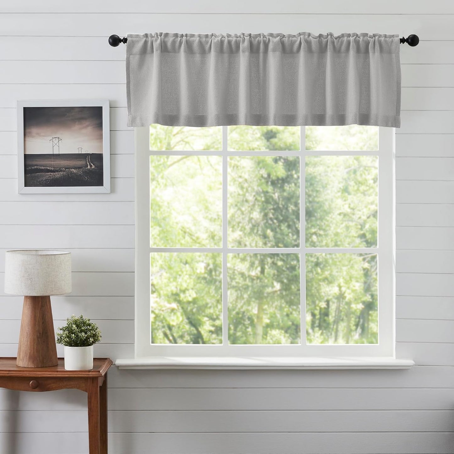 VHC Brands Black Check Scalloped Short Panel Set of 2 63x36 Country Curtains, Black and Tan