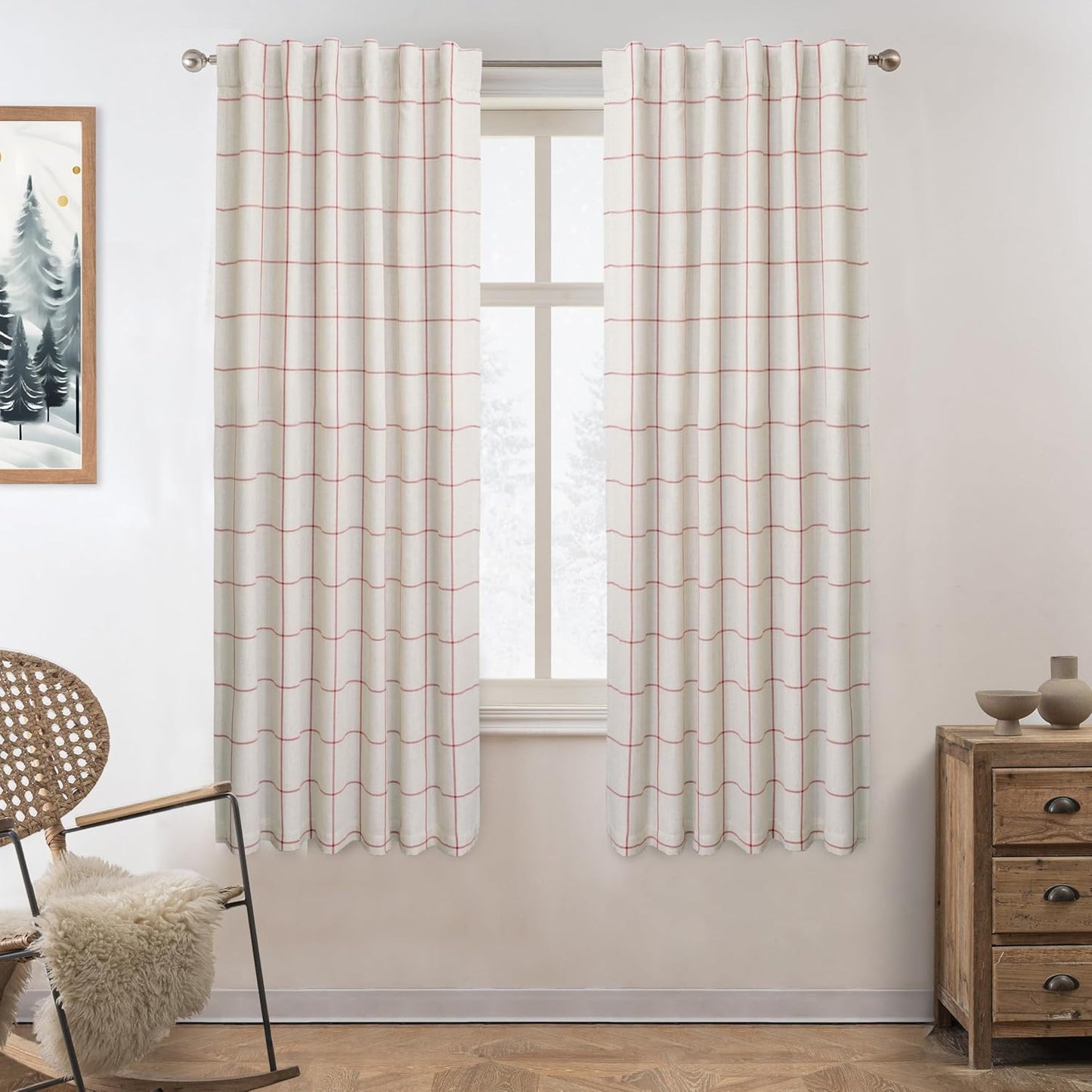 DriftAway 2 Panels 100% Blackout Windowpane Plaid Linen Curtains Double Layer Drapes for Bedroom 90 Inches Long Farmhouse Thermal Insulated 3.25 Inch Rod Pocket Back Tab for Living Room Black