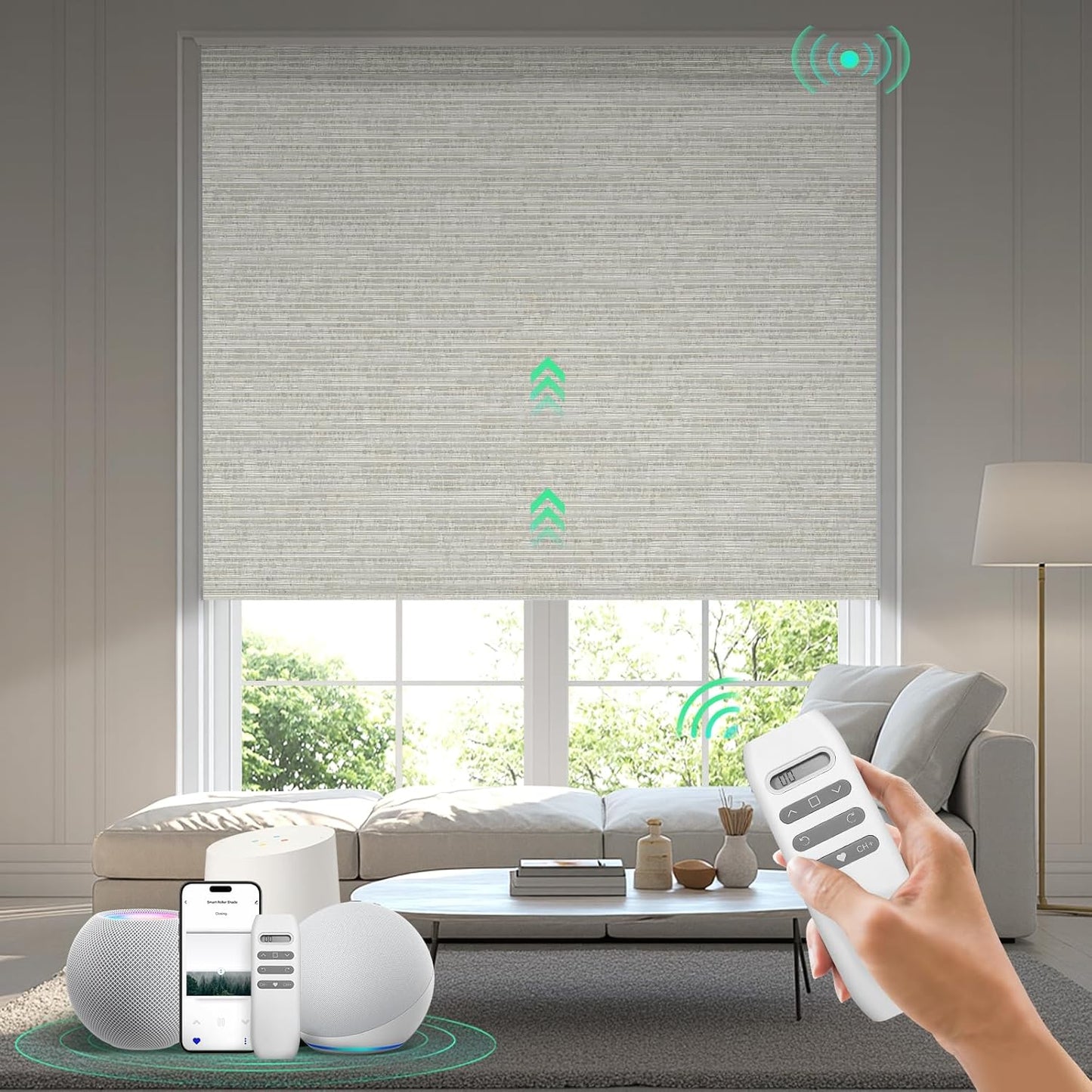 Motorized Blinds with Remote, 100% Blackout Smart Blinds, Automatic Shades for Windows, Electric Window Coverings, Compatible with Alexa Google and Homekit (Light Chaser-Perla Bianca BO)