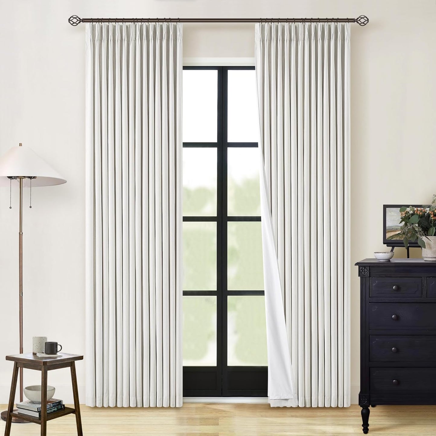 Beige Blackout Cafe Curtains 45 Inch Length 2 Panel Set Pinch Pleated Back Tab Linen Blend Black Out Short Curtains Boho Farmhouse Thermal Insulated Small Window Drapes for Bathroom Kitchen RV