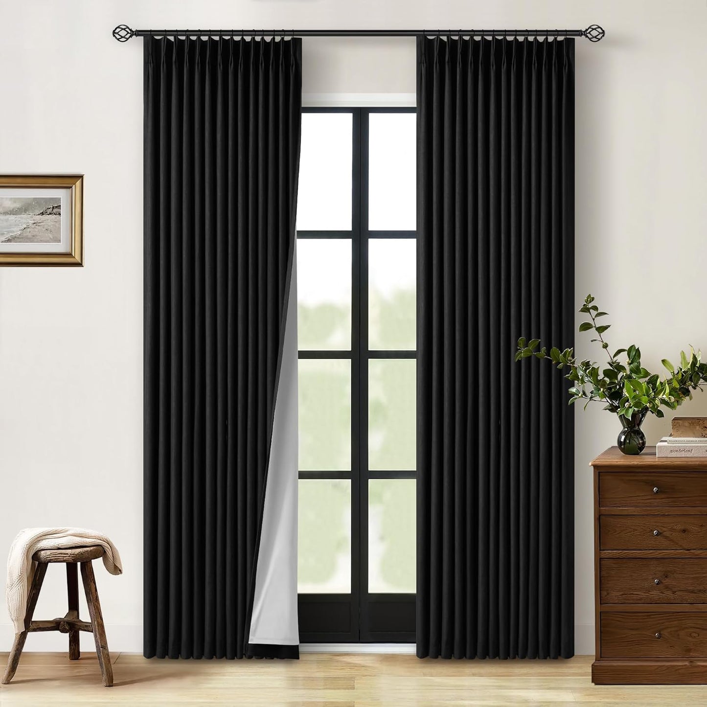 Beige Blackout Cafe Curtains 45 Inch Length 2 Panel Set Pinch Pleated Back Tab Linen Blend Black Out Short Curtains Boho Farmhouse Thermal Insulated Small Window Drapes for Bathroom Kitchen RV