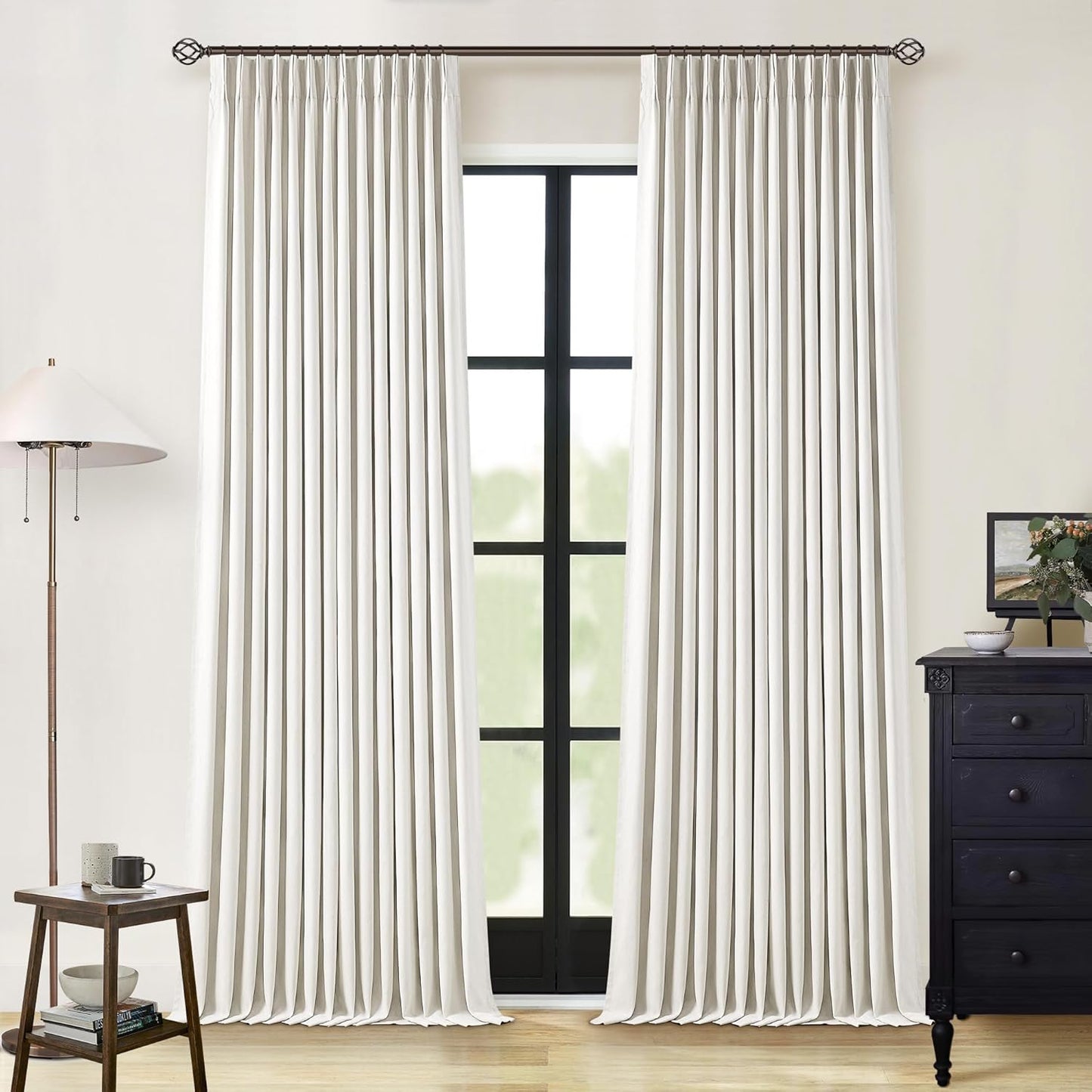 Beige Blackout Cafe Curtains 45 Inch Length 2 Panel Set Pinch Pleated Back Tab Linen Blend Black Out Short Curtains Boho Farmhouse Thermal Insulated Small Window Drapes for Bathroom Kitchen RV