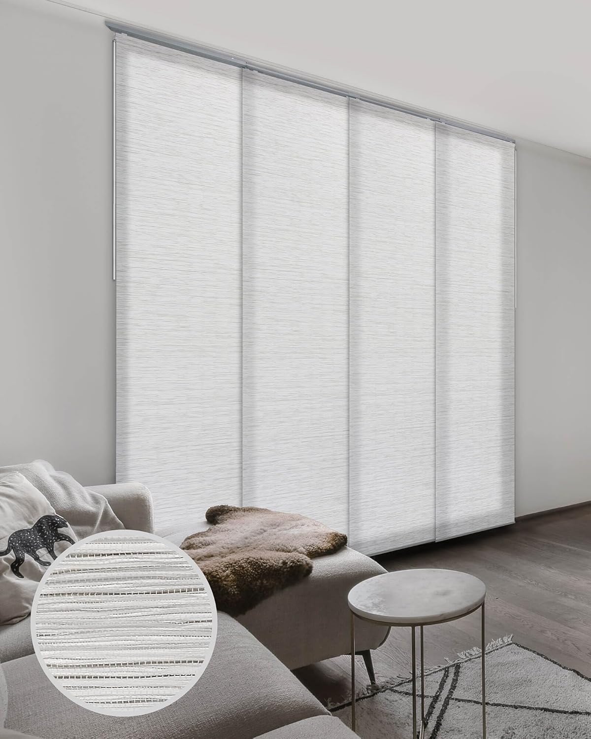 GoDear Design Adjustable Vertical Blinds for Patio Doors, Panel Track Blinds for Indoor Windows and Room Dividers, Extendable Track from 45.8" to 86" W, Trimmable Panel Curtains Up to 96" H, Marble