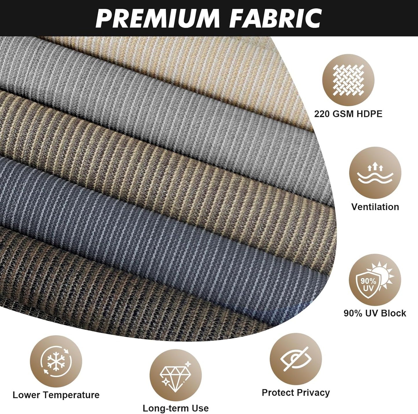 Artpuch Outdoor Roller Shade 8' W x 8' H, Gray Exterior Cordless Patio Shades Roll Up Blinds with Splicing Design, 2 Poles and 1 Piece Fabric
