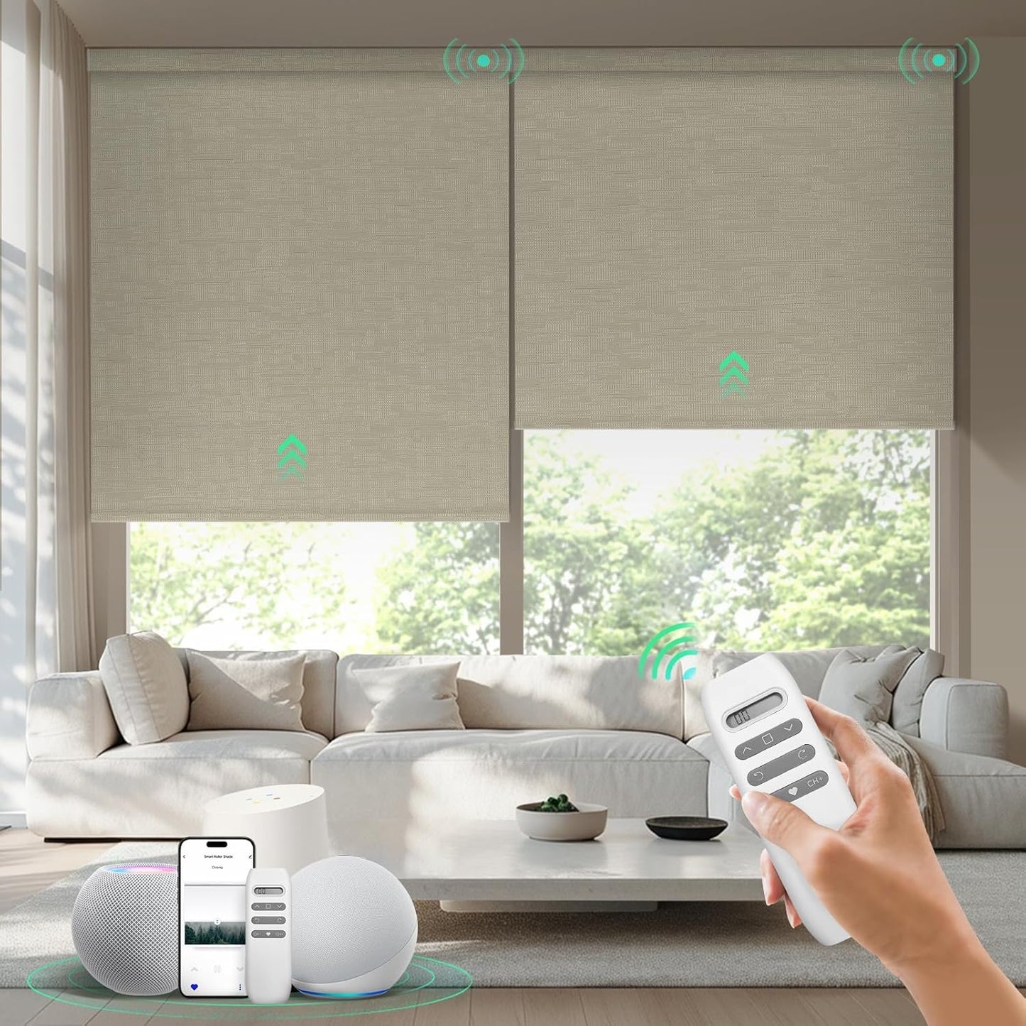 Motorized Blinds with Remote, 100% Blackout Smart Blinds, Automatic Shades for Windows, Electric Window Coverings, Compatible with Alexa Google and Homekit (Light Chaser-Perla Bianca BO)