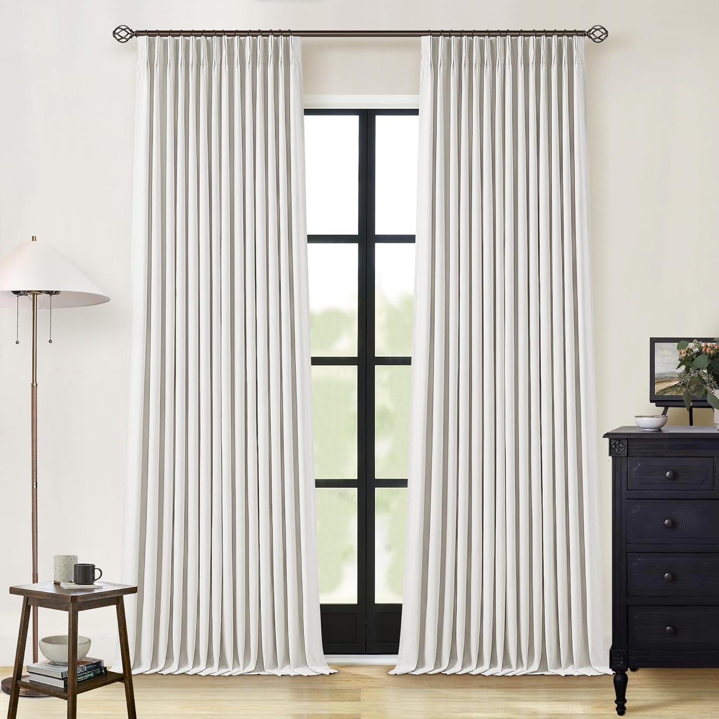 Beige Blackout Cafe Curtains 45 Inch Length 2 Panel Set Pinch Pleated Back Tab Linen Blend Black Out Short Curtains Boho Farmhouse Thermal Insulated Small Window Drapes for Bathroom Kitchen RV