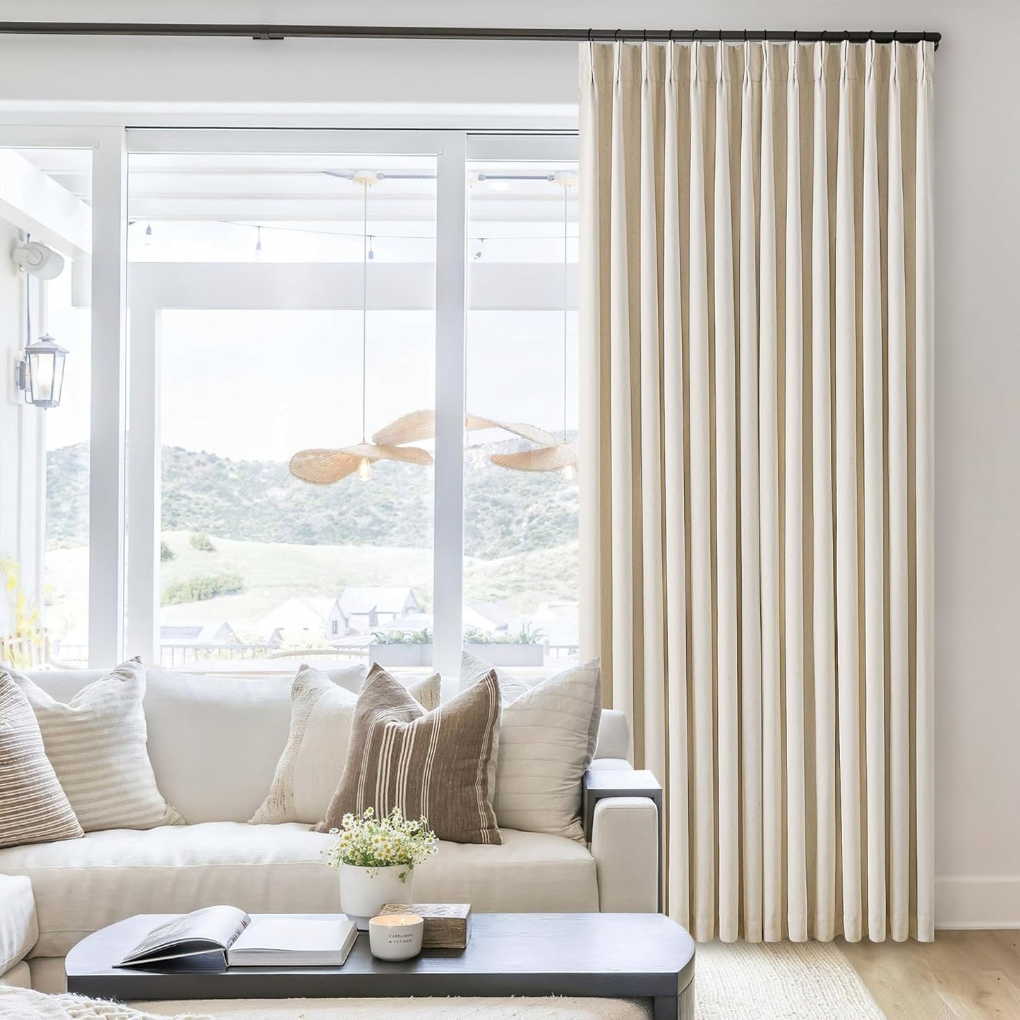 Beige Blackout Cafe Curtains 45 Inch Length 2 Panel Set Pinch Pleated Back Tab Linen Blend Black Out Short Curtains Boho Farmhouse Thermal Insulated Small Window Drapes for Bathroom Kitchen RV