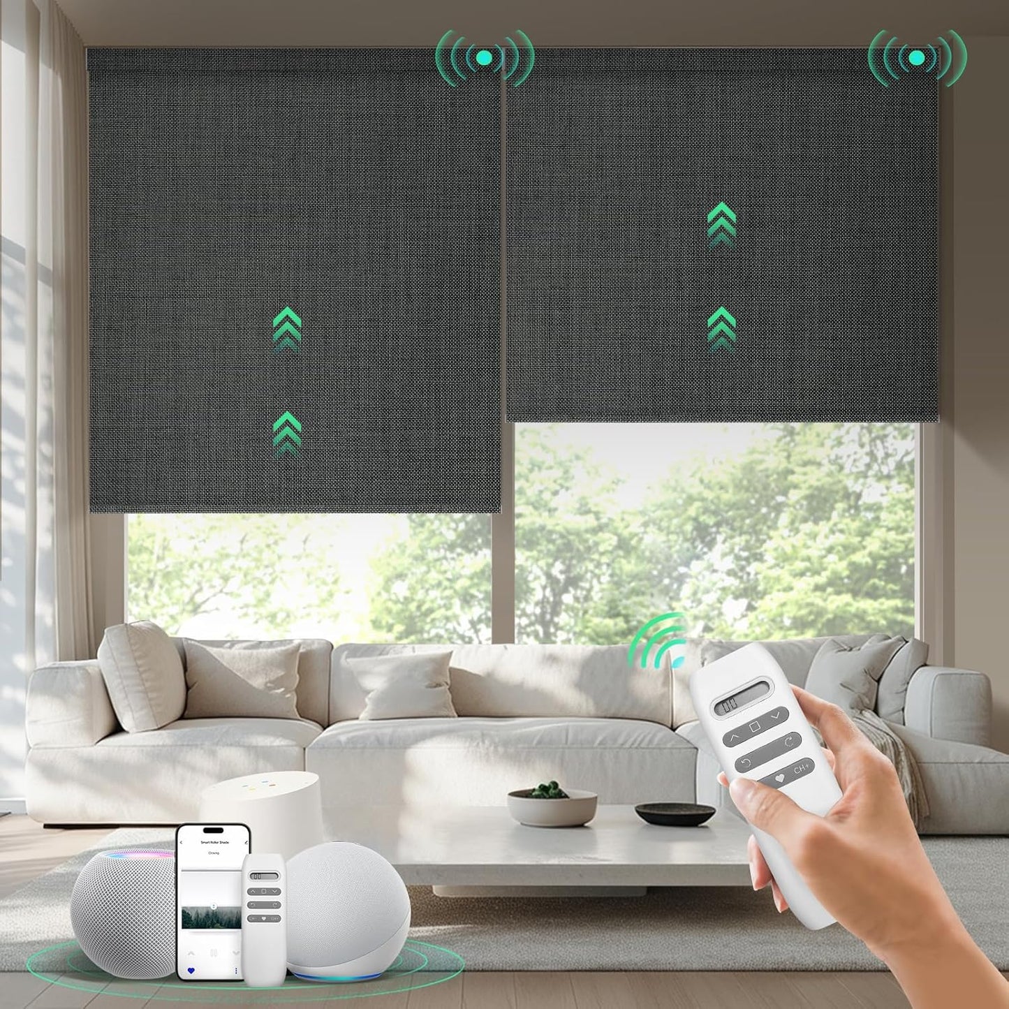 Motorized Blinds with Remote, 100% Blackout Smart Blinds, Automatic Shades for Windows, Electric Window Coverings, Compatible with Alexa Google and Homekit (Light Chaser-Perla Bianca BO)