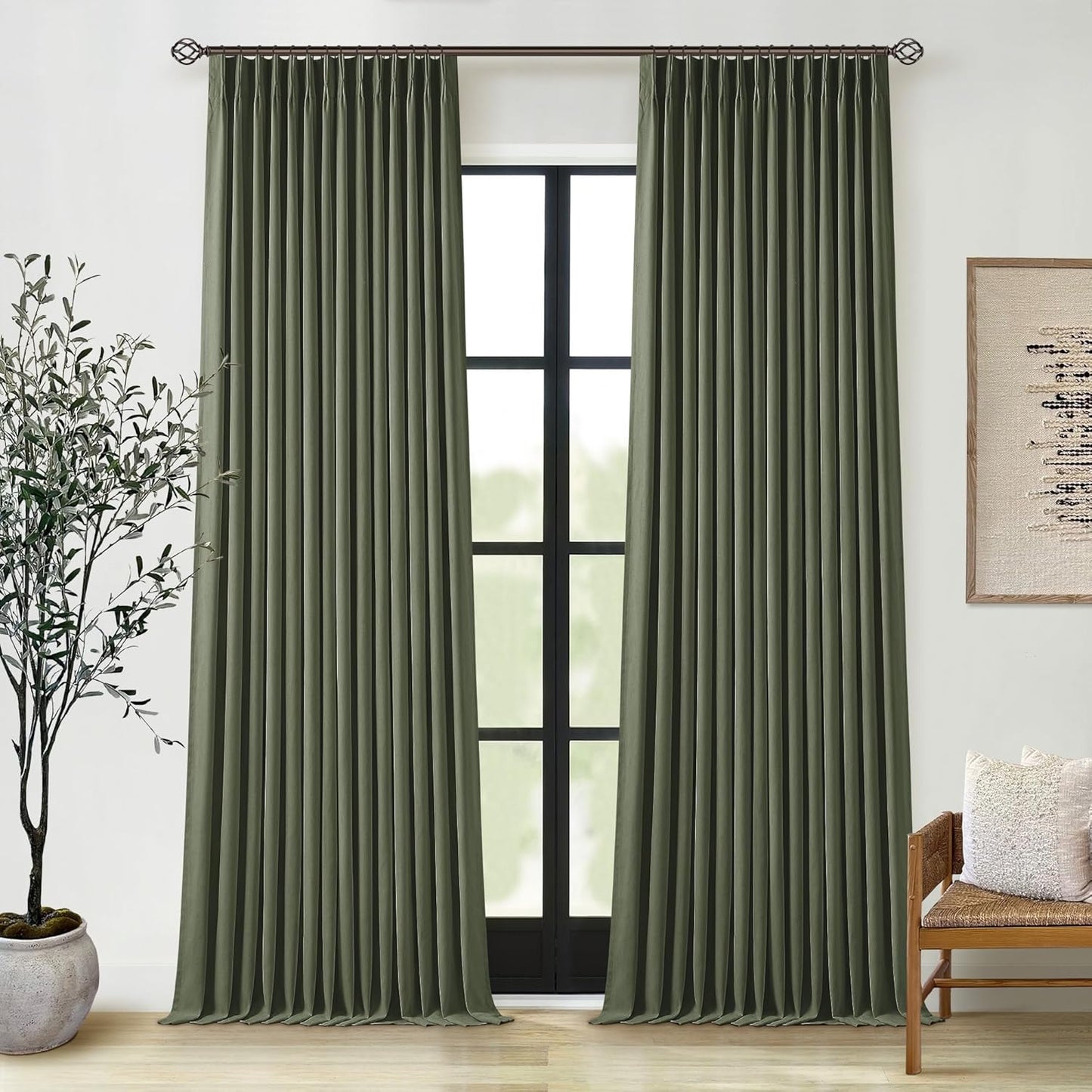 Beige Blackout Cafe Curtains 45 Inch Length 2 Panel Set Pinch Pleated Back Tab Linen Blend Black Out Short Curtains Boho Farmhouse Thermal Insulated Small Window Drapes for Bathroom Kitchen RV