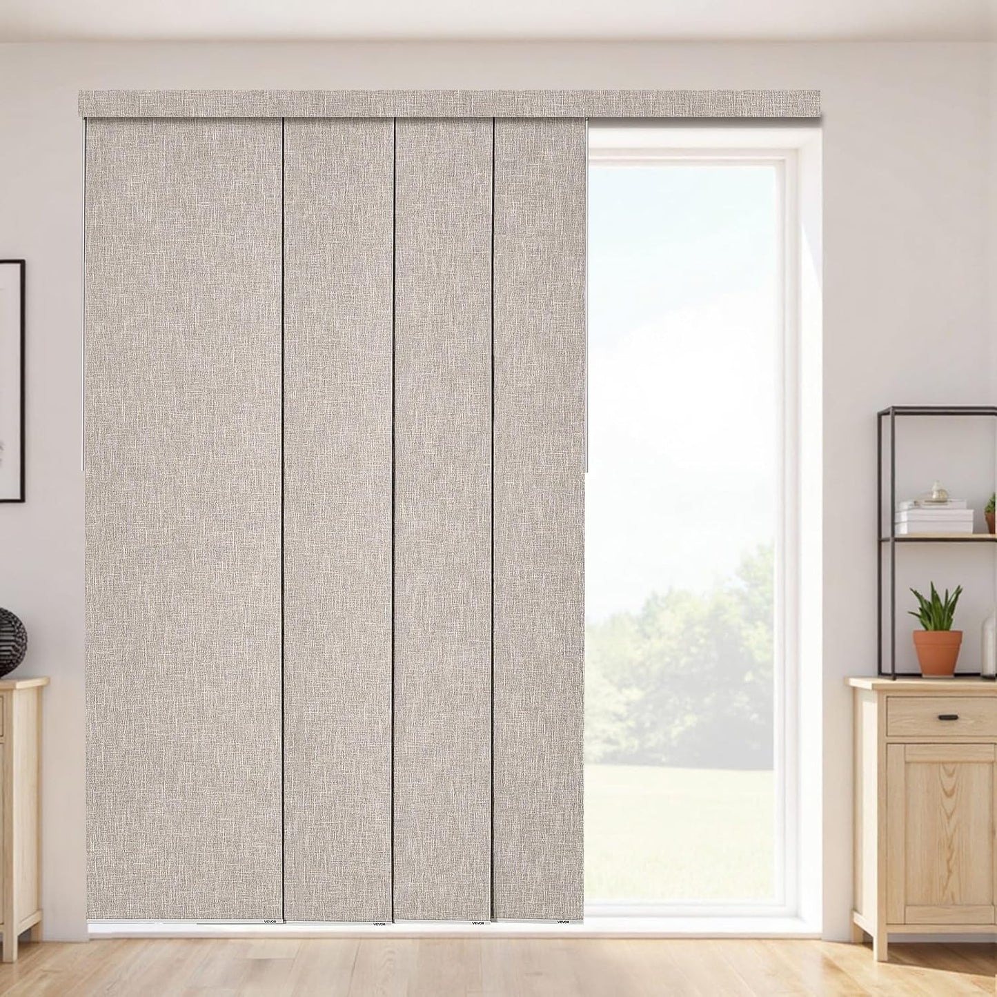 VEVOR Panel Track Blinds, Extendable Track from 45.8 in to 86 in W, Trimmable Panel Curtains Up to 96 in H, Adjustable Vertical Panel Blinds for Sliding Doors, Patio Doors, Room Divider, Light Brown