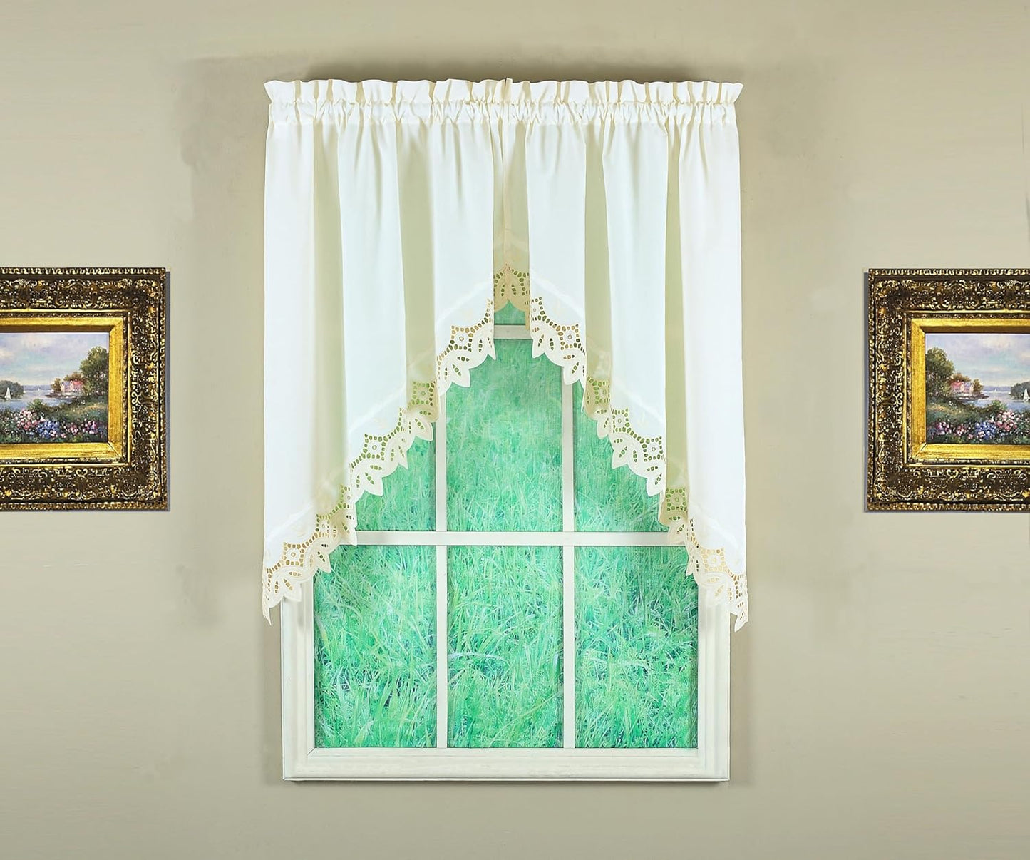 Today's Curtain, Heirloom Battenberg Eyelet Panel Pair 63", White, 4-Piece-Set, 80" W x 63" L
