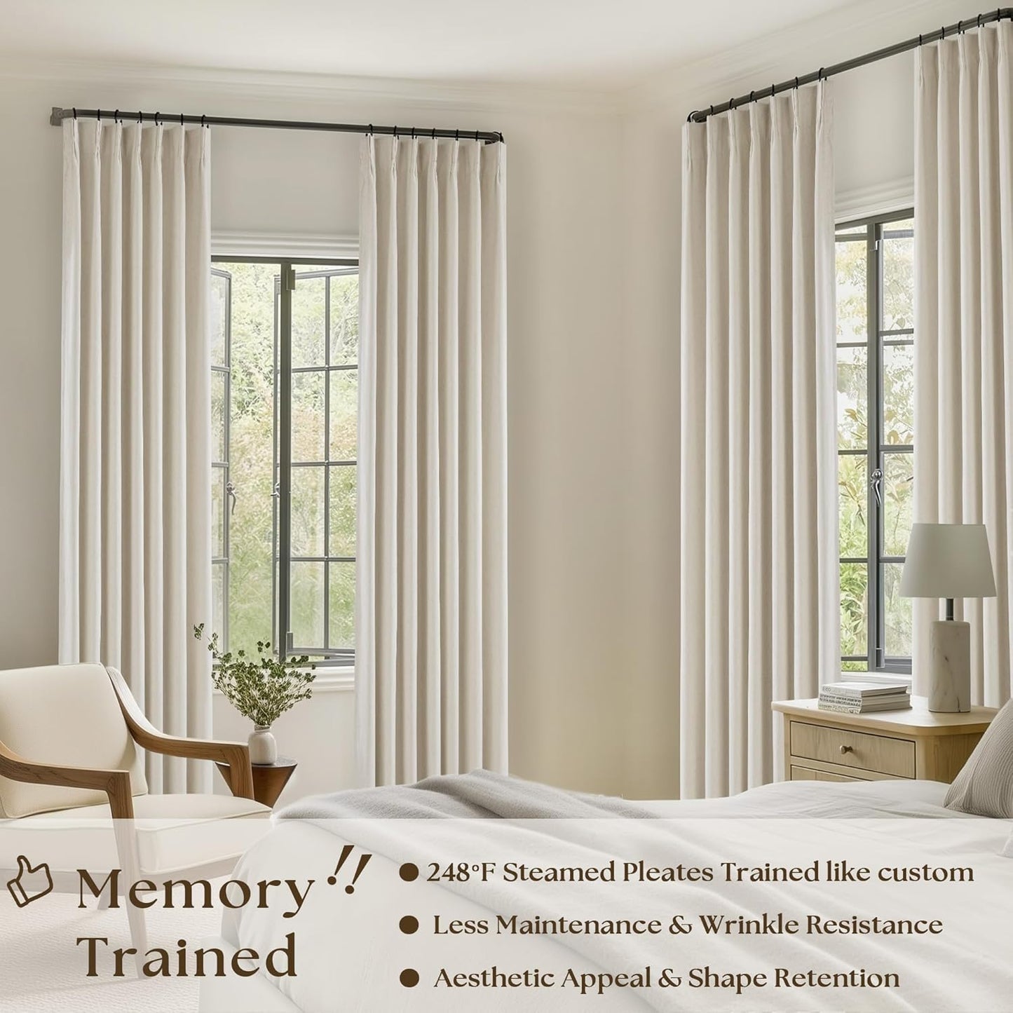 Beige Blackout Cafe Curtains 45 Inch Length 2 Panel Set Pinch Pleated Back Tab Linen Blend Black Out Short Curtains Boho Farmhouse Thermal Insulated Small Window Drapes for Bathroom Kitchen RV