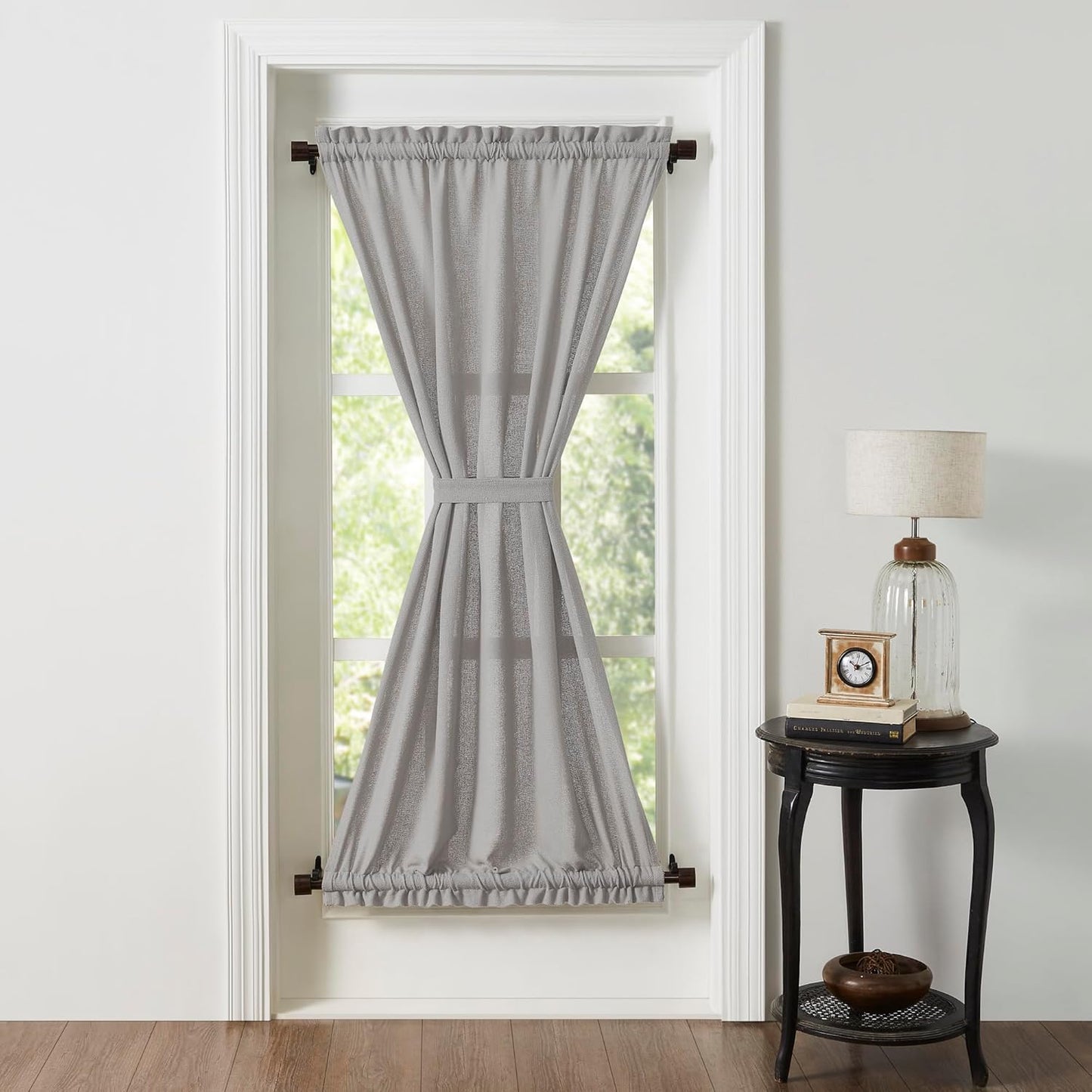VHC Brands Black Check Scalloped Short Panel Set of 2 63x36 Country Curtains, Black and Tan