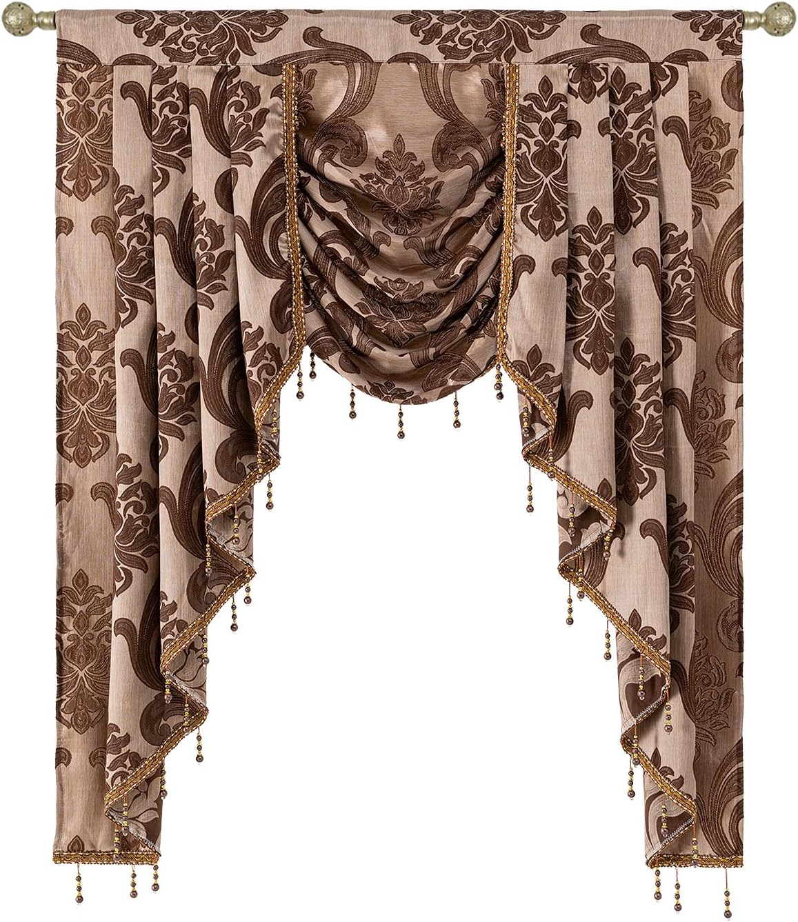 NAPEARL Jabot Curtains Valances and Swags-European Style Kitchen Window Valance, Luxury Jacquard Waterfall Valance Curtains for Living Room (1 Black Valance, 81-Inch Wide)
