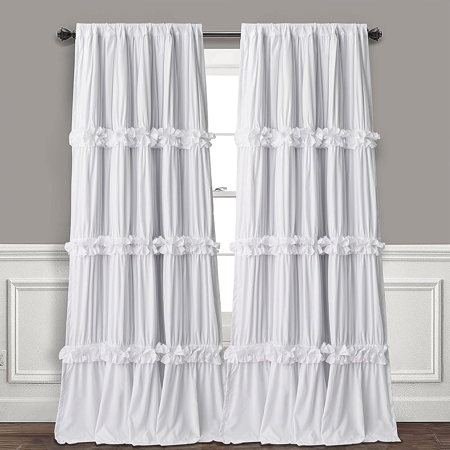 Thermal Insulated Blackout Window Curtains, 54" W x 84" L x 2 Panels, Boho Ruched Window Treatments with 3 Rows of Butterfly Flowers, Rustic Rod Pocket Drapes, Peach Pink (LQ-30)