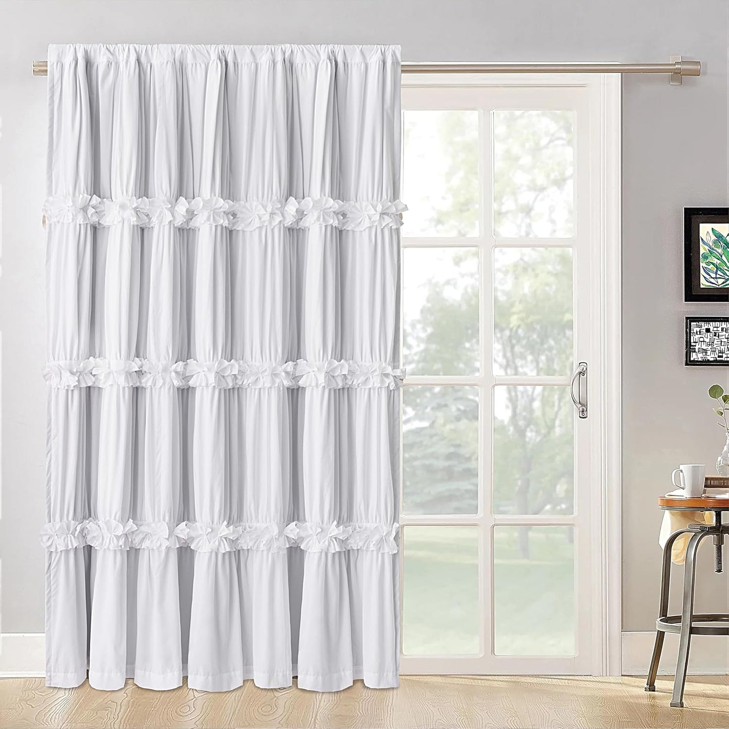 Thermal Insulated Blackout Window Curtains, 54" W x 84" L x 2 Panels, Boho Ruched Window Treatments with 3 Rows of Butterfly Flowers, Rustic Rod Pocket Drapes, Peach Pink (LQ-30)