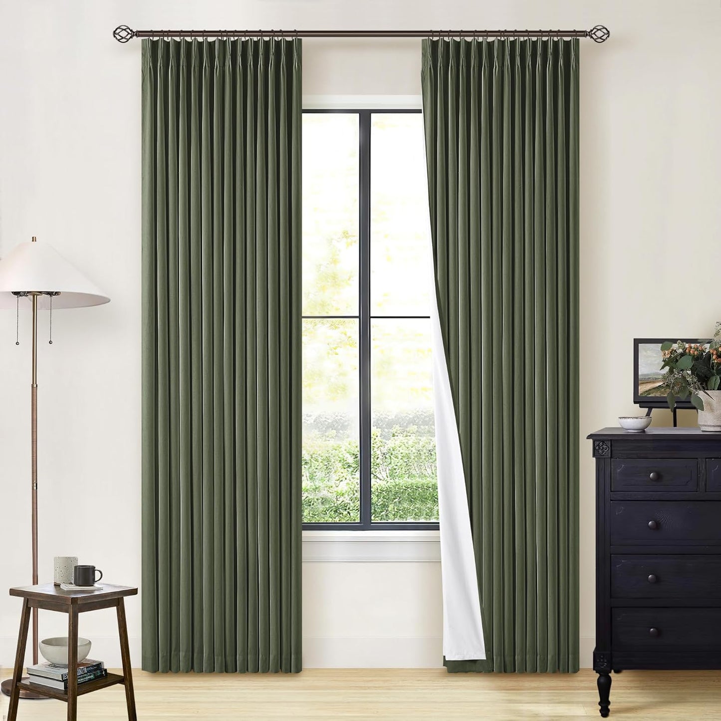 Beige Blackout Cafe Curtains 45 Inch Length 2 Panel Set Pinch Pleated Back Tab Linen Blend Black Out Short Curtains Boho Farmhouse Thermal Insulated Small Window Drapes for Bathroom Kitchen RV