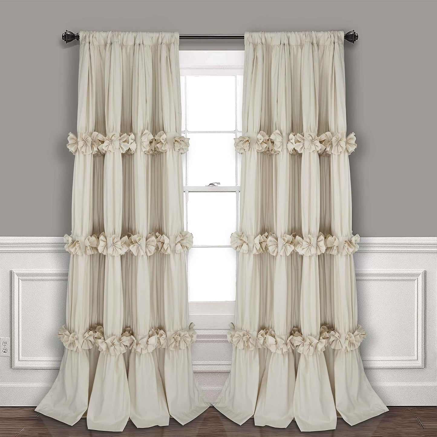 Thermal Insulated Blackout Window Curtains, 54" W x 84" L x 2 Panels, Boho Ruched Window Treatments with 3 Rows of Butterfly Flowers, Rustic Rod Pocket Drapes, Peach Pink (LQ-30)