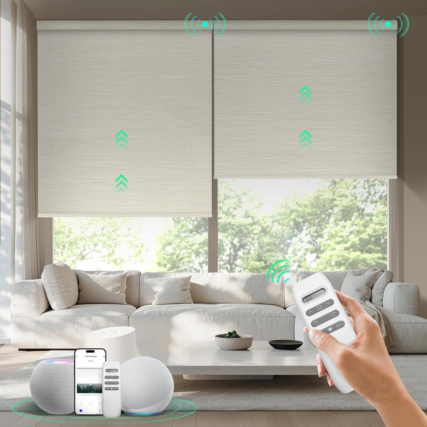 Motorized Blinds with Remote, 100% Blackout Smart Blinds, Automatic Shades for Windows, Electric Window Coverings, Compatible with Alexa Google and Homekit (Light Chaser-Perla Bianca BO)
