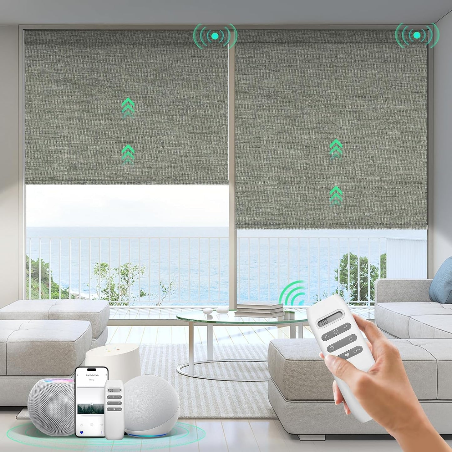 Motorized Blinds with Remote, 100% Blackout Smart Blinds, Automatic Shades for Windows, Electric Window Coverings, Compatible with Alexa Google and Homekit (Light Chaser-Perla Bianca BO)
