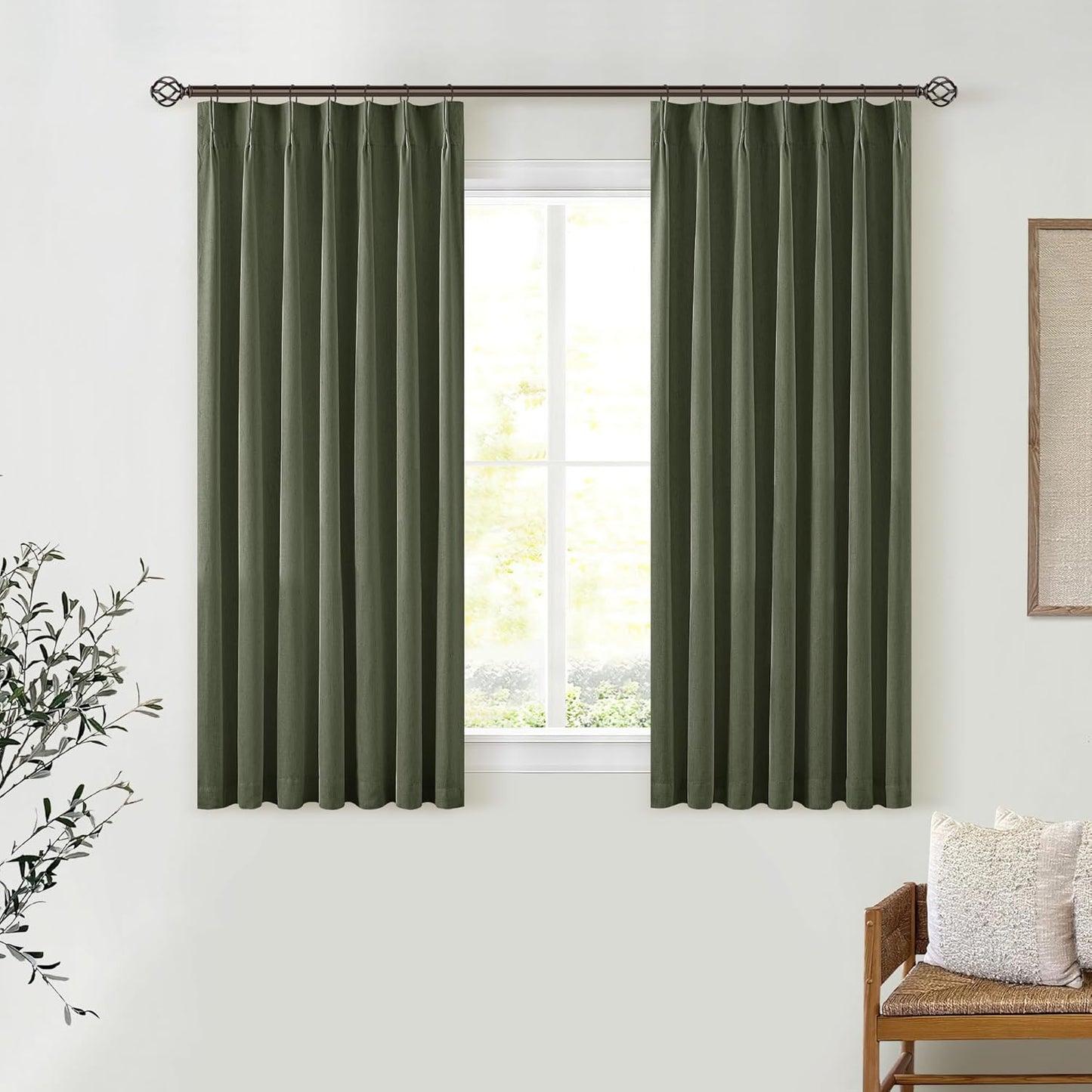 Beige Blackout Cafe Curtains 45 Inch Length 2 Panel Set Pinch Pleated Back Tab Linen Blend Black Out Short Curtains Boho Farmhouse Thermal Insulated Small Window Drapes for Bathroom Kitchen RV