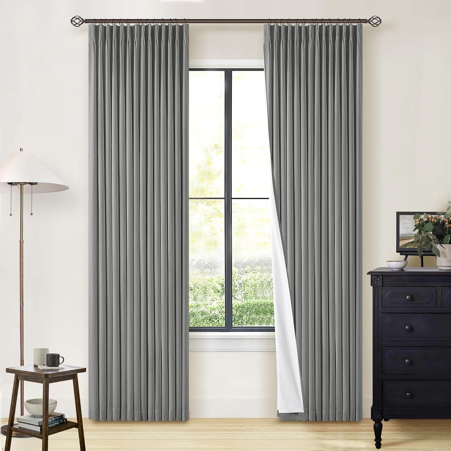 Beige Blackout Cafe Curtains 45 Inch Length 2 Panel Set Pinch Pleated Back Tab Linen Blend Black Out Short Curtains Boho Farmhouse Thermal Insulated Small Window Drapes for Bathroom Kitchen RV