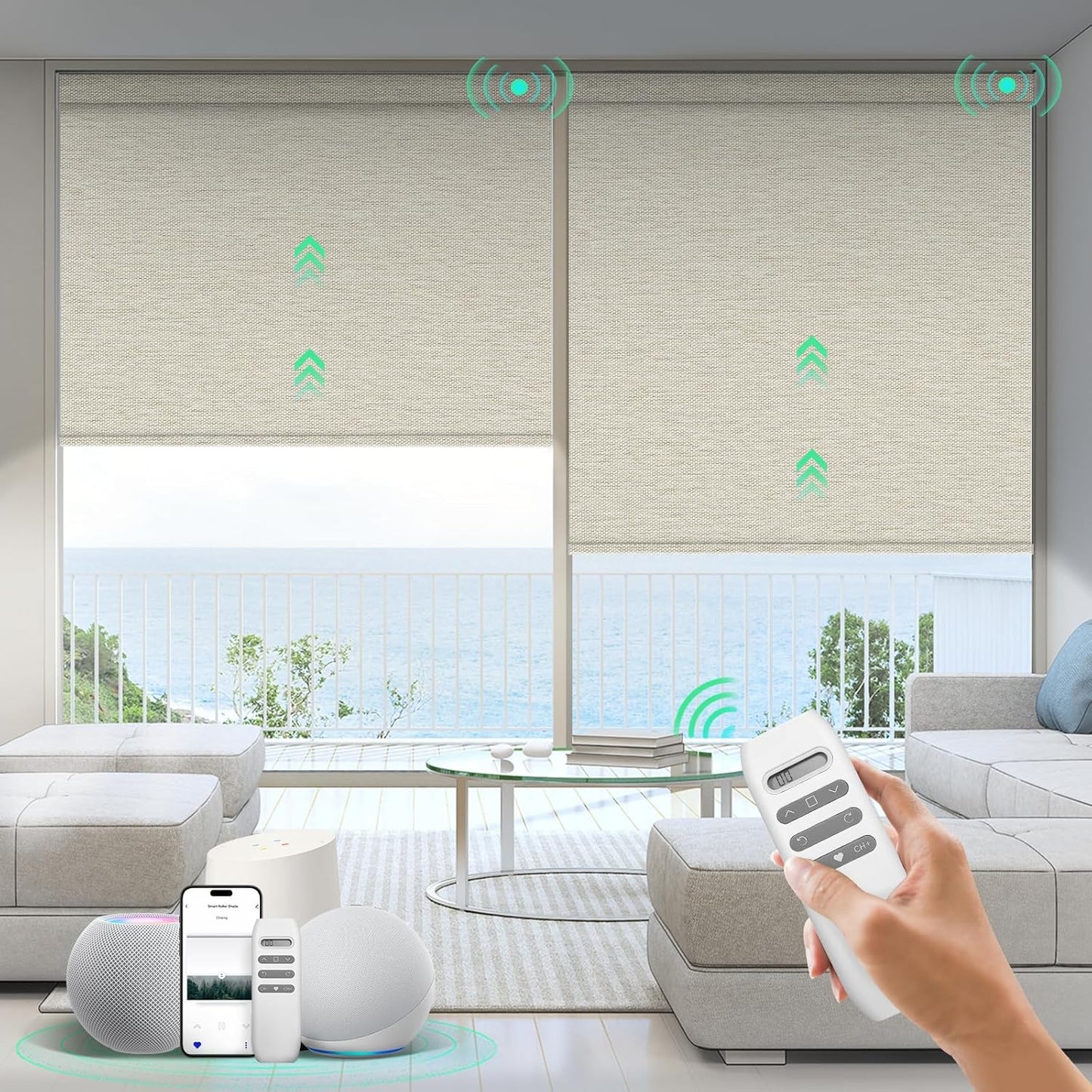 Motorized Blinds with Remote, 100% Blackout Smart Blinds, Automatic Shades for Windows, Electric Window Coverings, Compatible with Alexa Google and Homekit (Light Chaser-Perla Bianca BO)