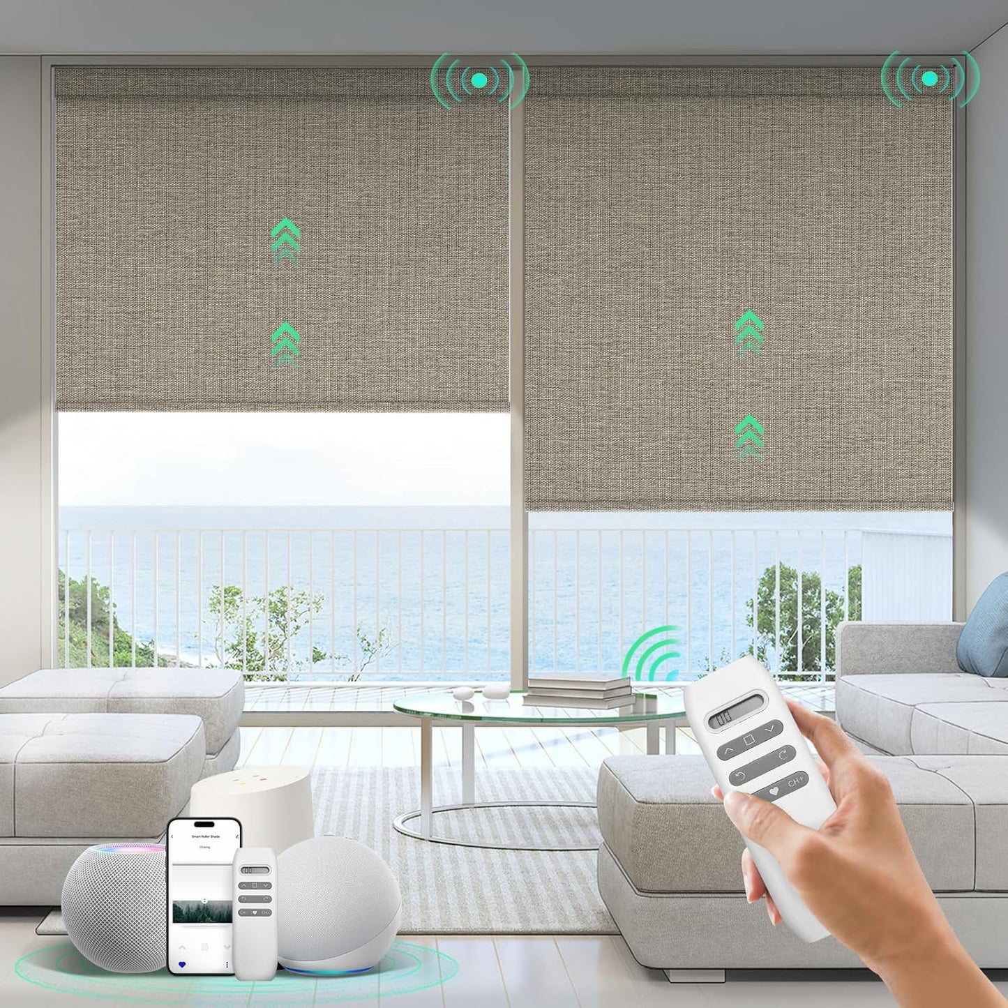 Motorized Blinds with Remote, 100% Blackout Smart Blinds, Automatic Shades for Windows, Electric Window Coverings, Compatible with Alexa Google and Homekit (Light Chaser-Perla Bianca BO)