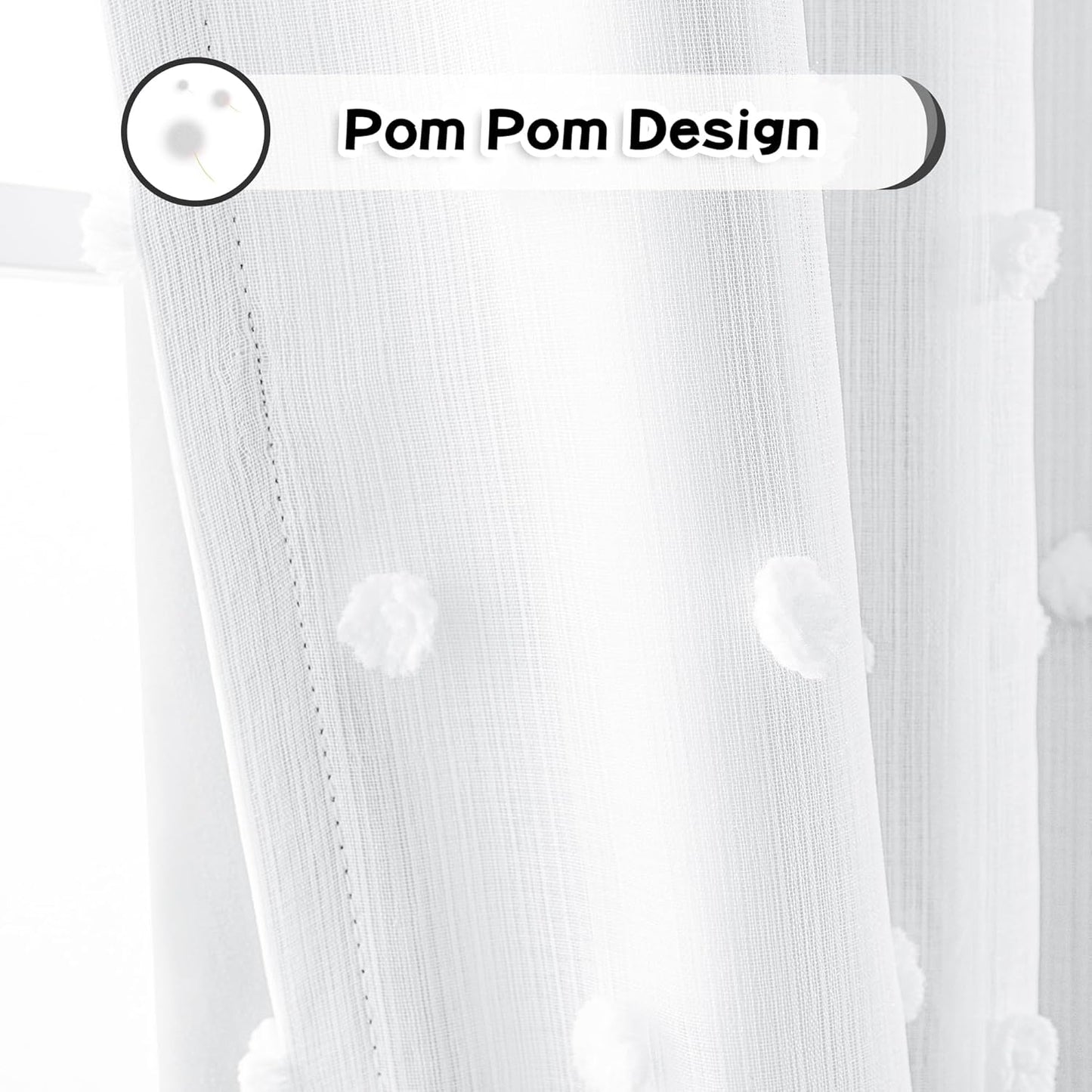 MYSKY HOME 100% Black Out Curtains for Bedroom White Blackout Curtain 63 Inches Long Thermal Insulated 2 Panels Short Kitchen Drapes with White Pom Pom Sheer Room Darkening Back Tab, 52 x 63 in