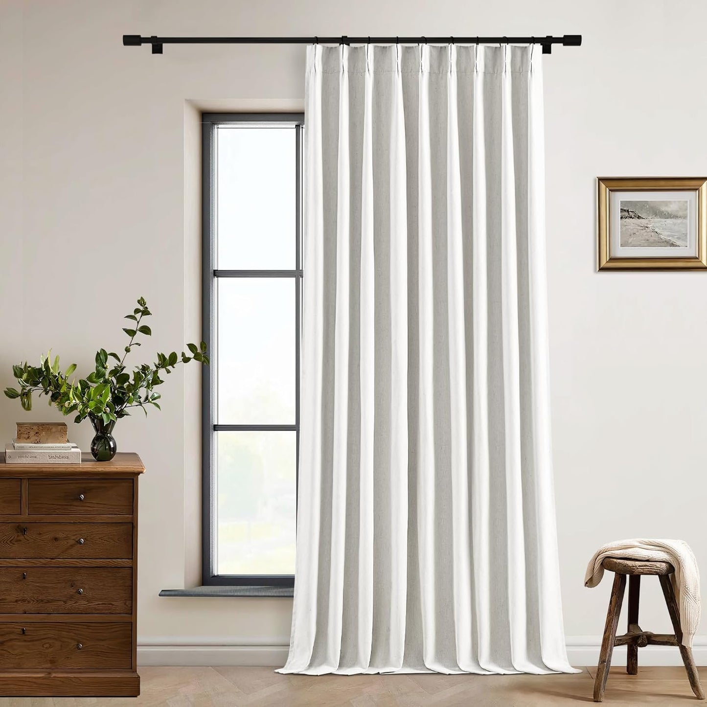 Beige Blackout Cafe Curtains 45 Inch Length 2 Panel Set Pinch Pleated Back Tab Linen Blend Black Out Short Curtains Boho Farmhouse Thermal Insulated Small Window Drapes for Bathroom Kitchen RV