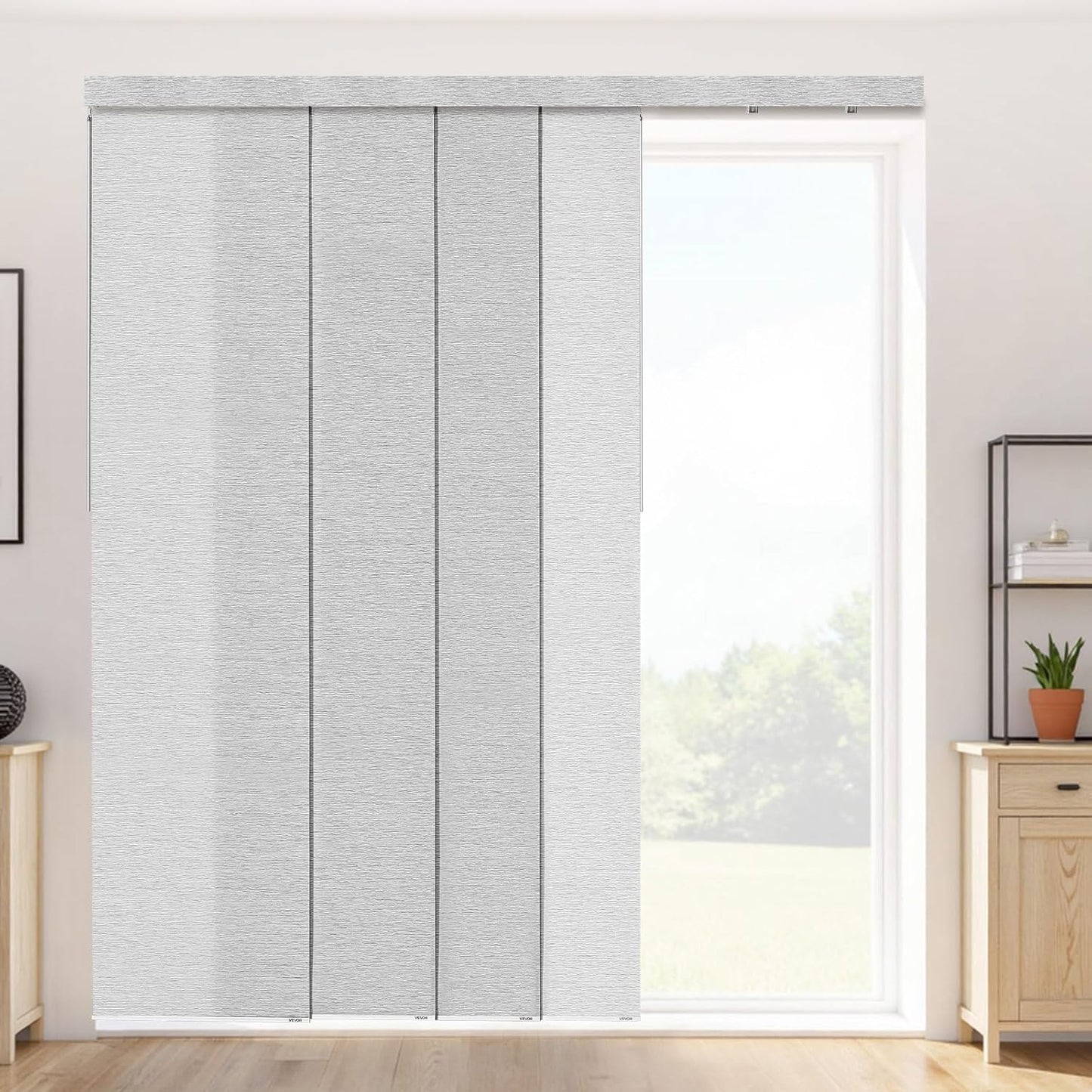 VEVOR Panel Track Blinds, Extendable Track from 45.8 in to 86 in W, Trimmable Panel Curtains Up to 96 in H, Adjustable Vertical Panel Blinds for Sliding Doors, Patio Doors, Room Divider, Light Brown