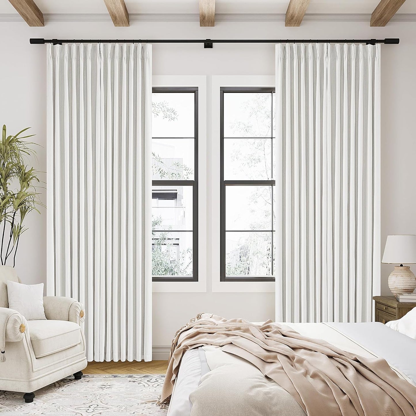 Beige Blackout Cafe Curtains 45 Inch Length 2 Panel Set Pinch Pleated Back Tab Linen Blend Black Out Short Curtains Boho Farmhouse Thermal Insulated Small Window Drapes for Bathroom Kitchen RV