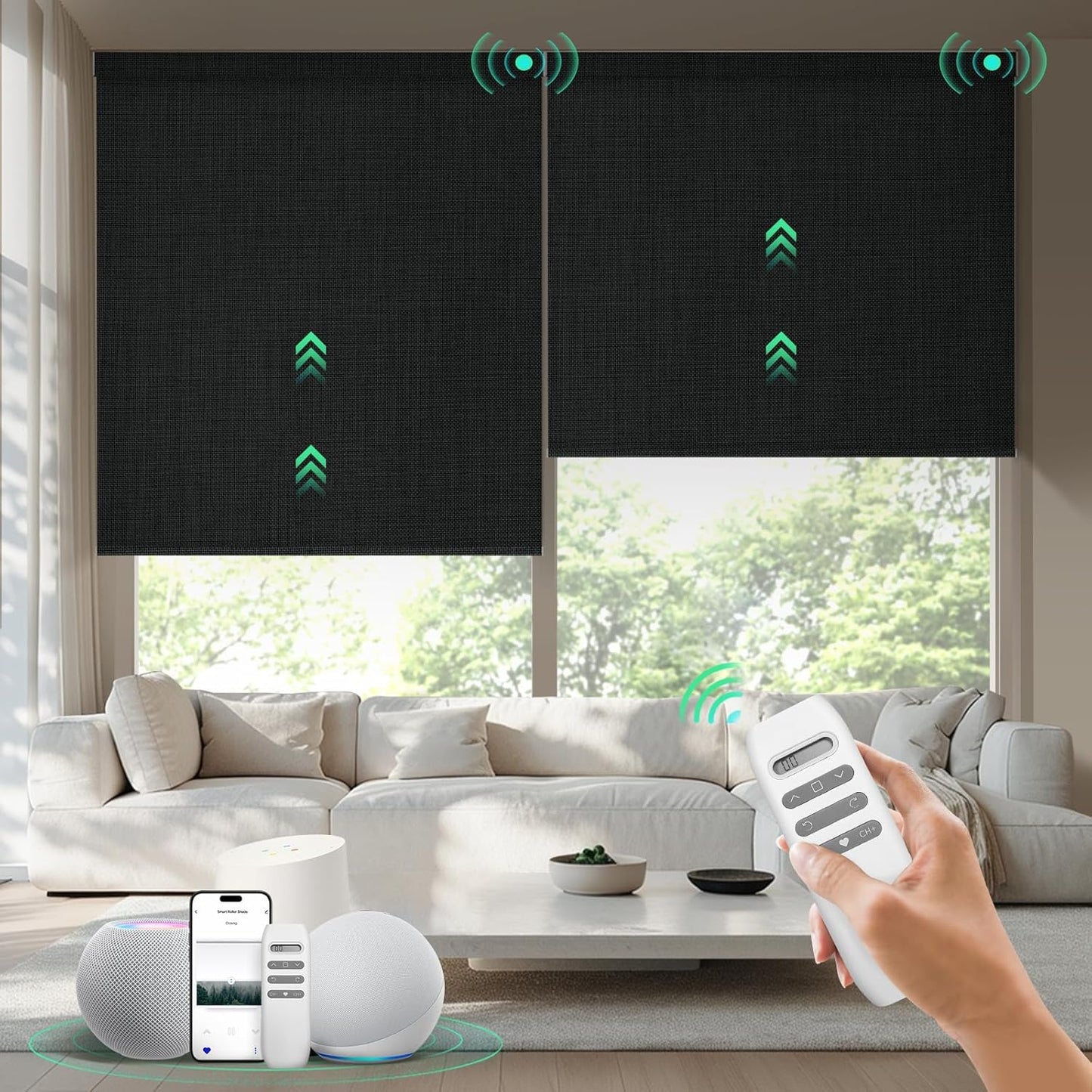Motorized Blinds with Remote, 100% Blackout Smart Blinds, Automatic Shades for Windows, Electric Window Coverings, Compatible with Alexa Google and Homekit (Light Chaser-Perla Bianca BO)