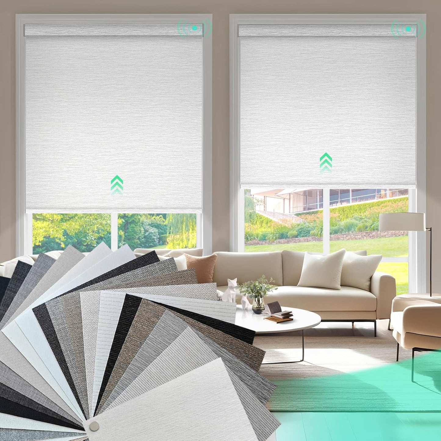 Motorized Blinds with Remote, 100% Blackout Smart Blinds, Automatic Shades for Windows, Electric Window Coverings, Compatible with Alexa Google and Homekit (Light Chaser-Perla Bianca BO)