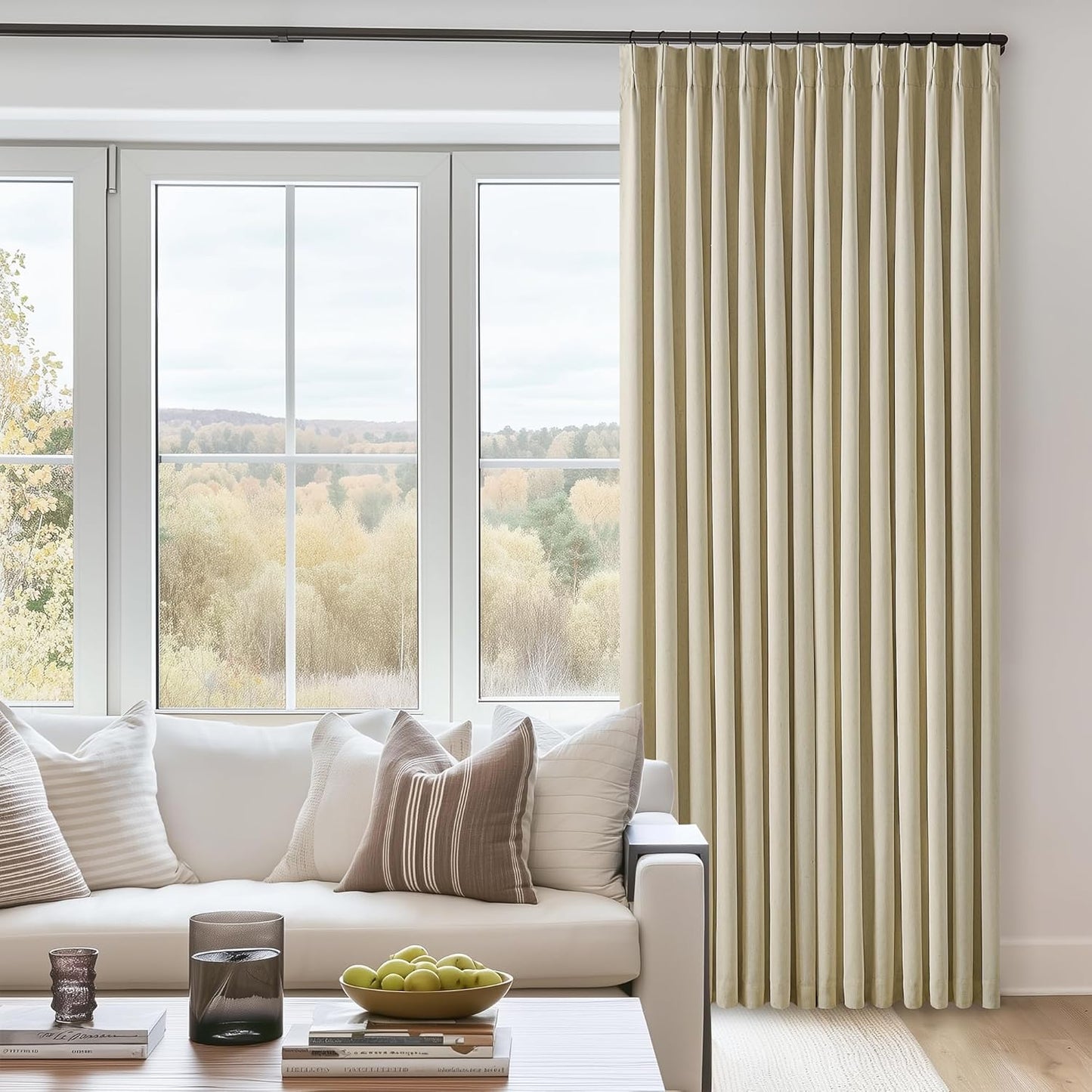 Beige Blackout Cafe Curtains 45 Inch Length 2 Panel Set Pinch Pleated Back Tab Linen Blend Black Out Short Curtains Boho Farmhouse Thermal Insulated Small Window Drapes for Bathroom Kitchen RV