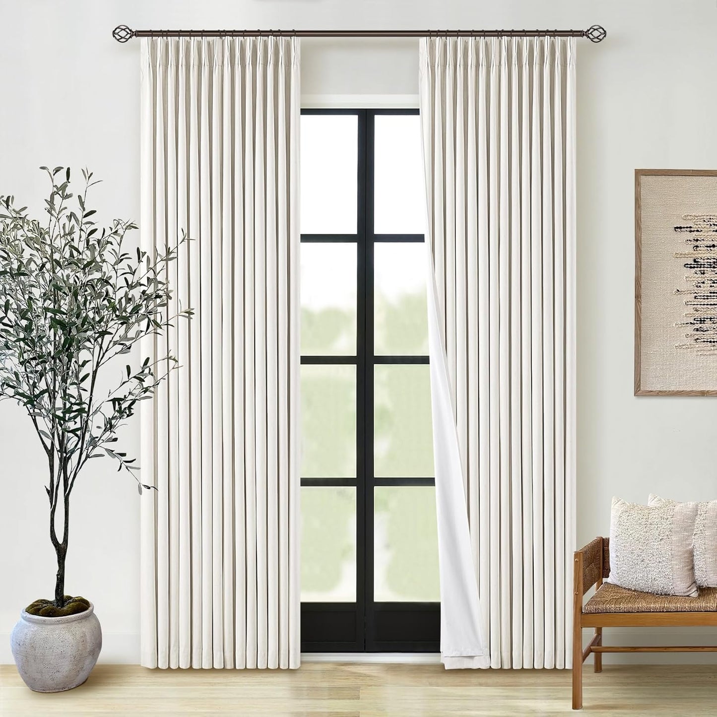 Beige Blackout Cafe Curtains 45 Inch Length 2 Panel Set Pinch Pleated Back Tab Linen Blend Black Out Short Curtains Boho Farmhouse Thermal Insulated Small Window Drapes for Bathroom Kitchen RV