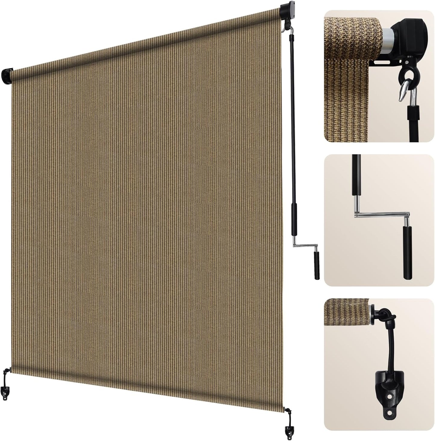 Artpuch Outdoor Roller Shade 8' W x 8' H, Gray Exterior Cordless Patio Shades Roll Up Blinds with Splicing Design, 2 Poles and 1 Piece Fabric