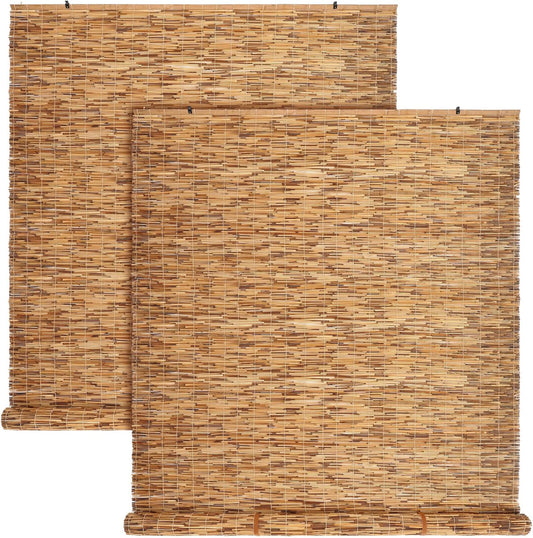 2 Pcs Bamboo Shades Outdoor Reed Roll Up Blinds 48" W x 72" H Blackout Sunshade Cordless Bamboo Blinds for Home Porch, Patio & Windows Decor Shutters Sunlight Privacy Screen