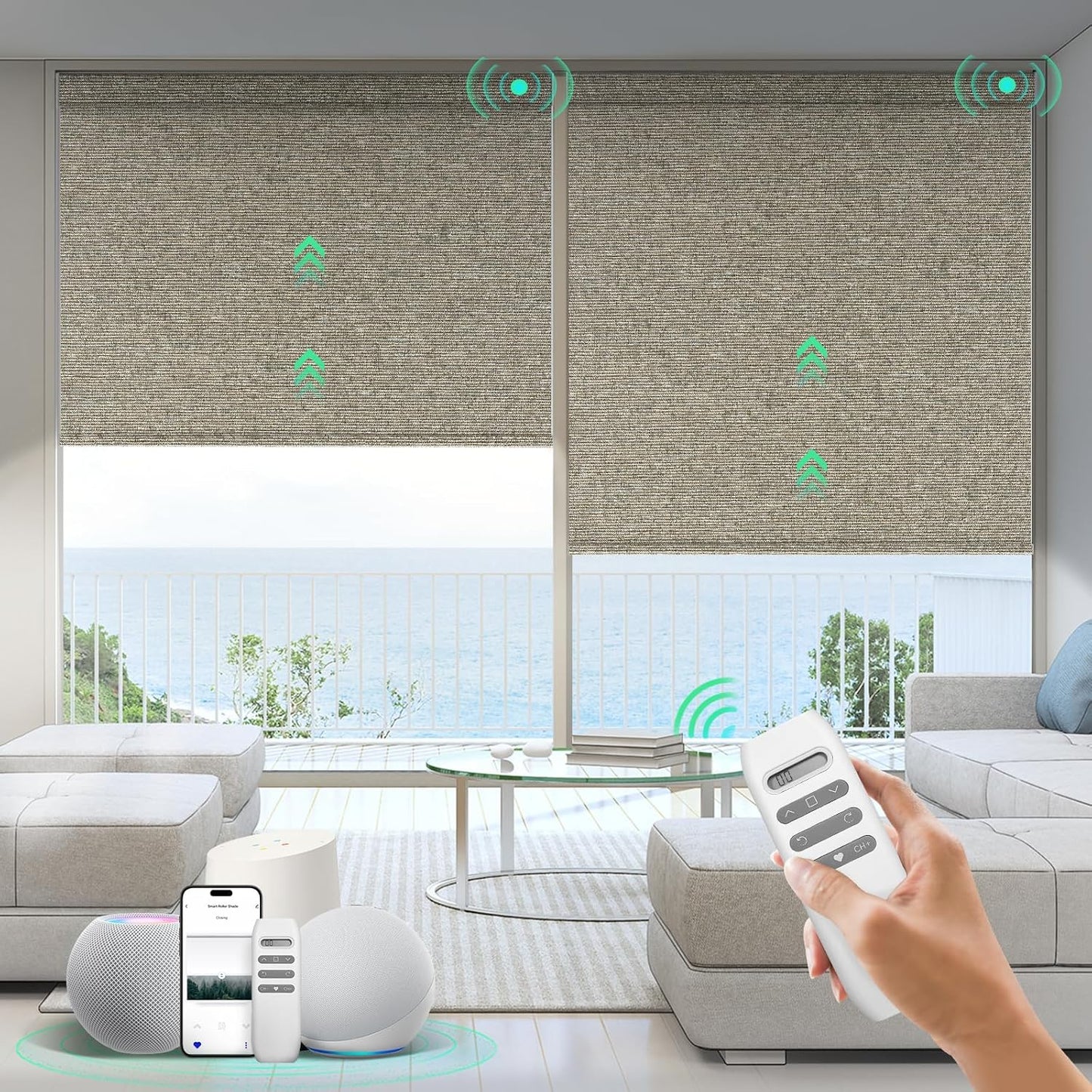 Motorized Blinds with Remote, 100% Blackout Smart Blinds, Automatic Shades for Windows, Electric Window Coverings, Compatible with Alexa Google and Homekit (Light Chaser-Perla Bianca BO)
